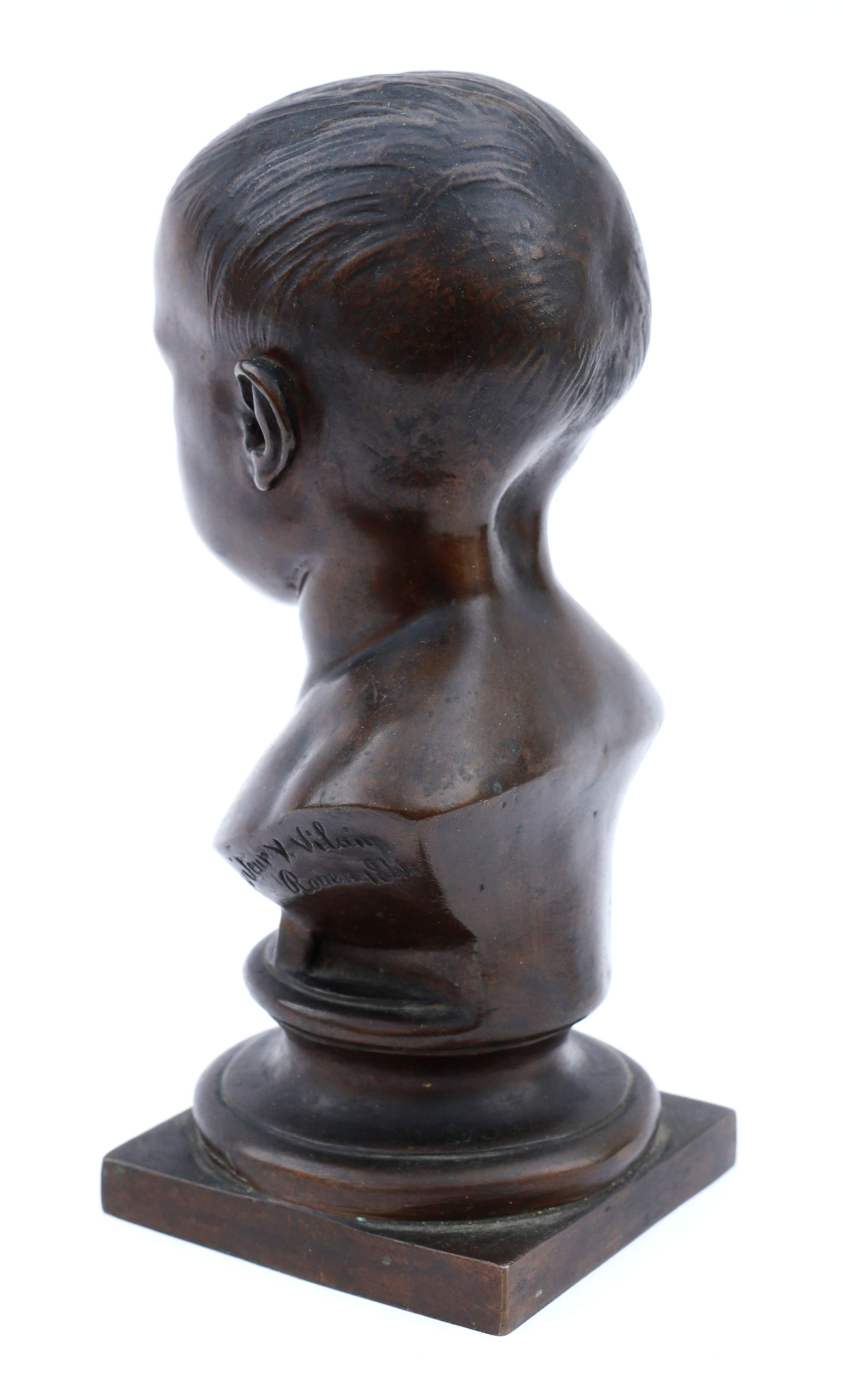 Romantic 19th Century Bronze Bust of a Child Signed by Nicolas-Victor Vilain, 1842
