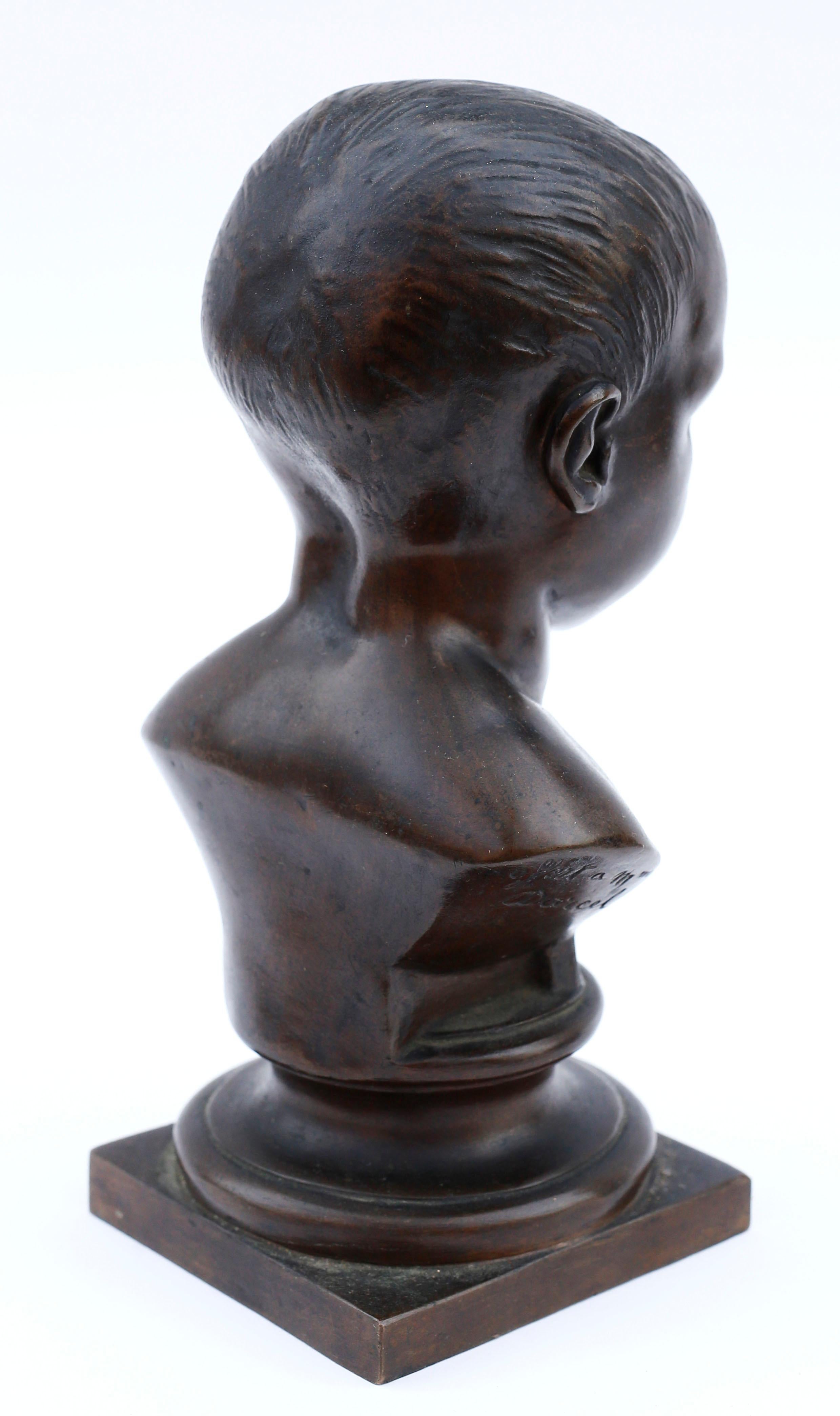 19th Century Bronze Bust of a Child Signed by Nicolas-Victor Vilain, 1842 In Excellent Condition In Brooklyn, NY