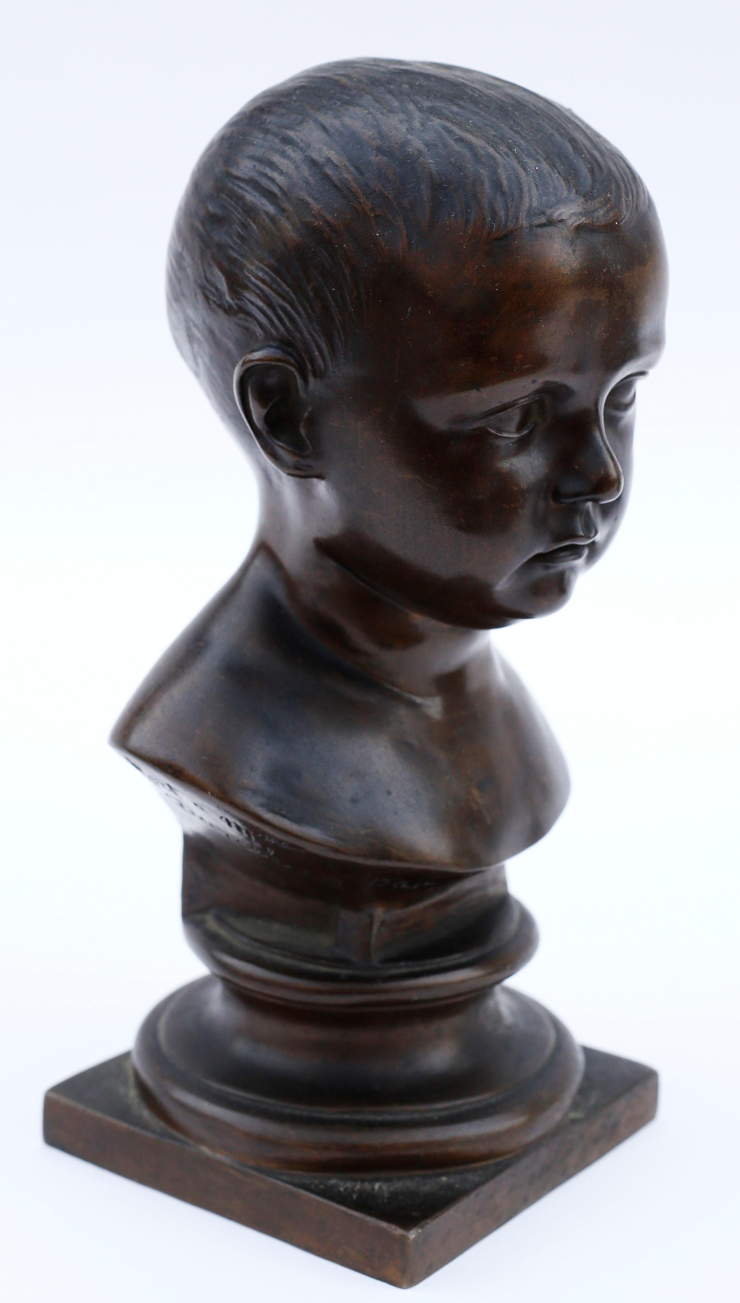 Mid-19th Century 19th Century Bronze Bust of a Child Signed by Nicolas-Victor Vilain, 1842