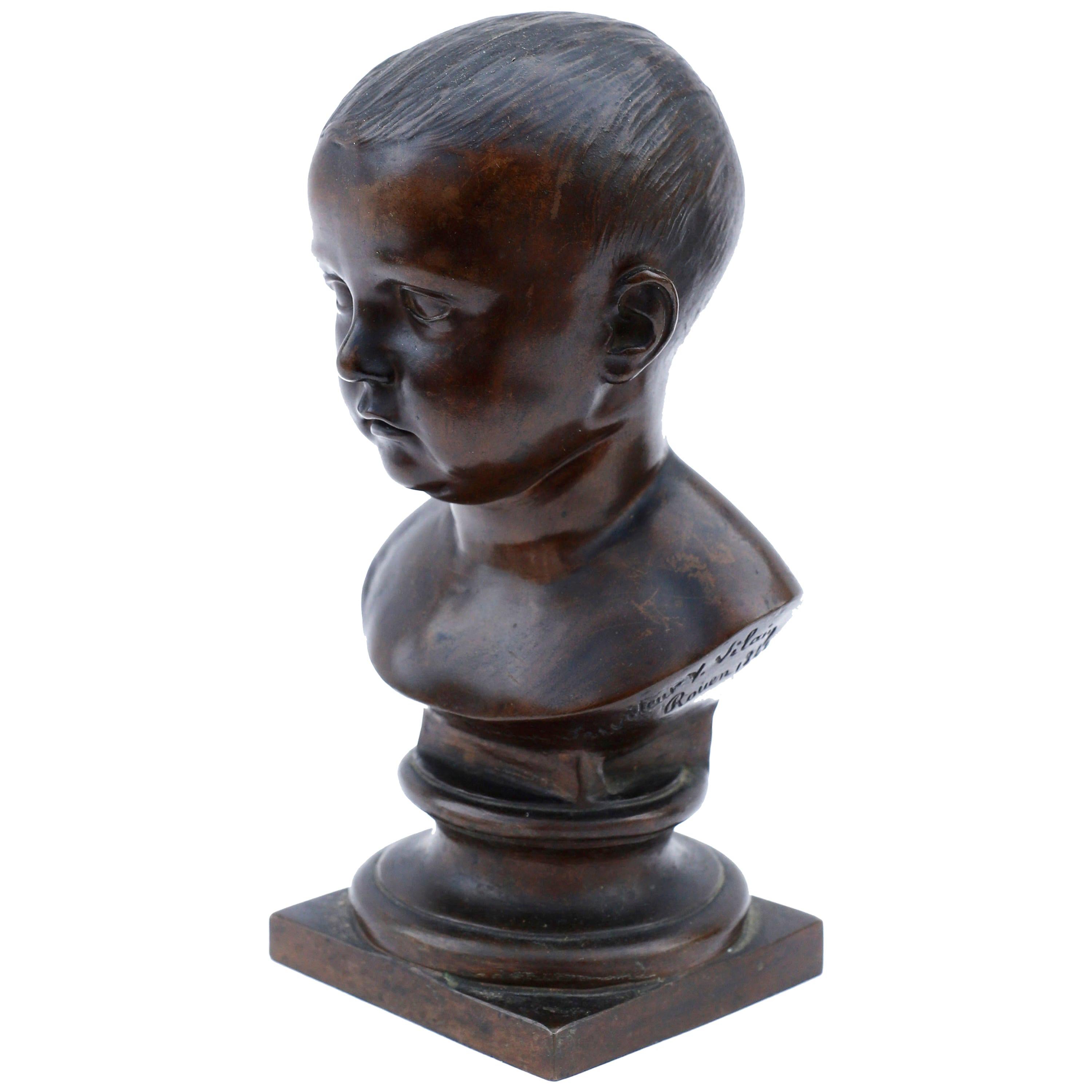 19th Century Bronze Bust of a Child Signed by Nicolas-Victor Vilain, 1842