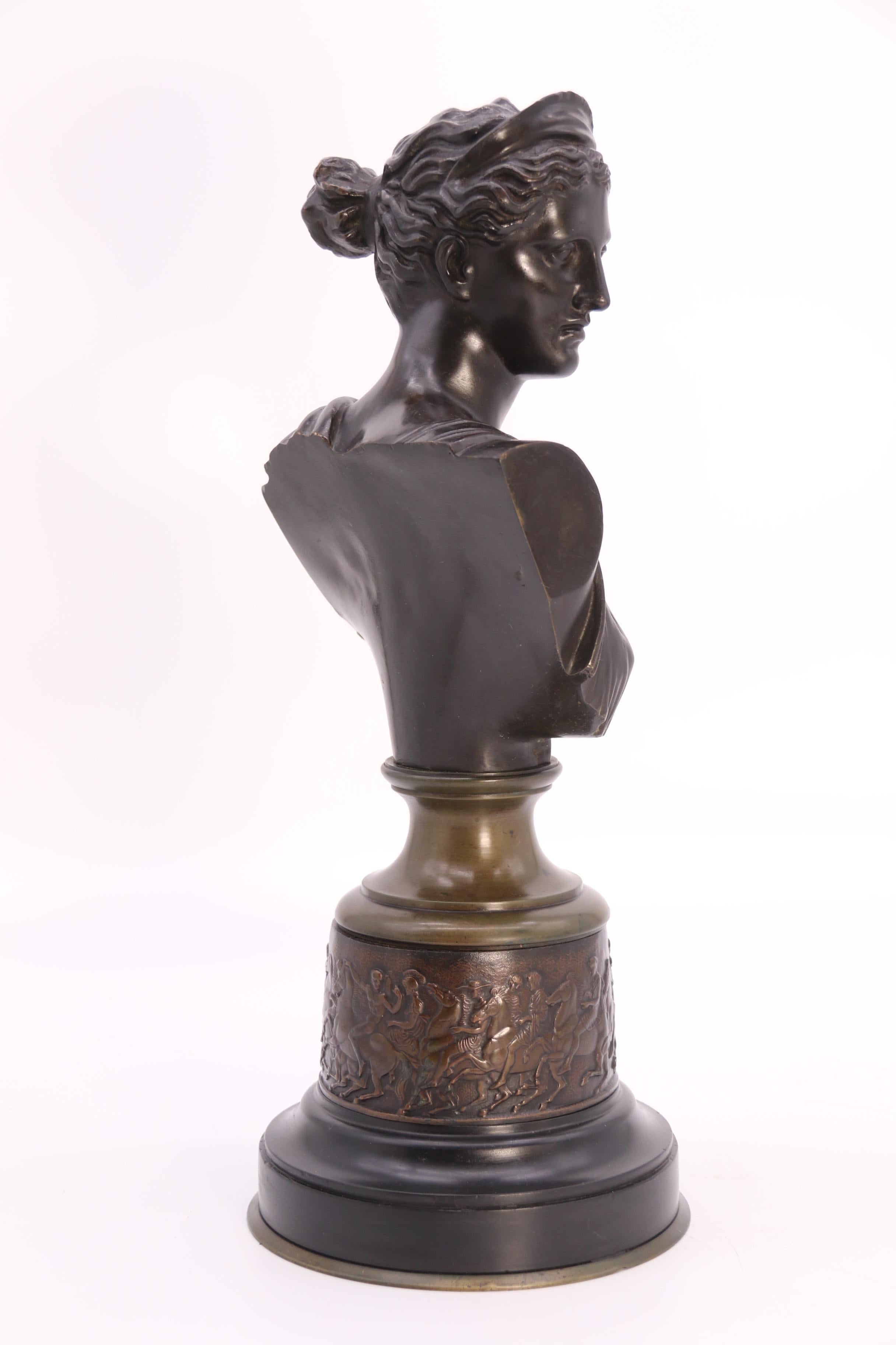19th century bronze bust of the Greek Goddess Diana the Huntress, circa 1860 For Sale 2