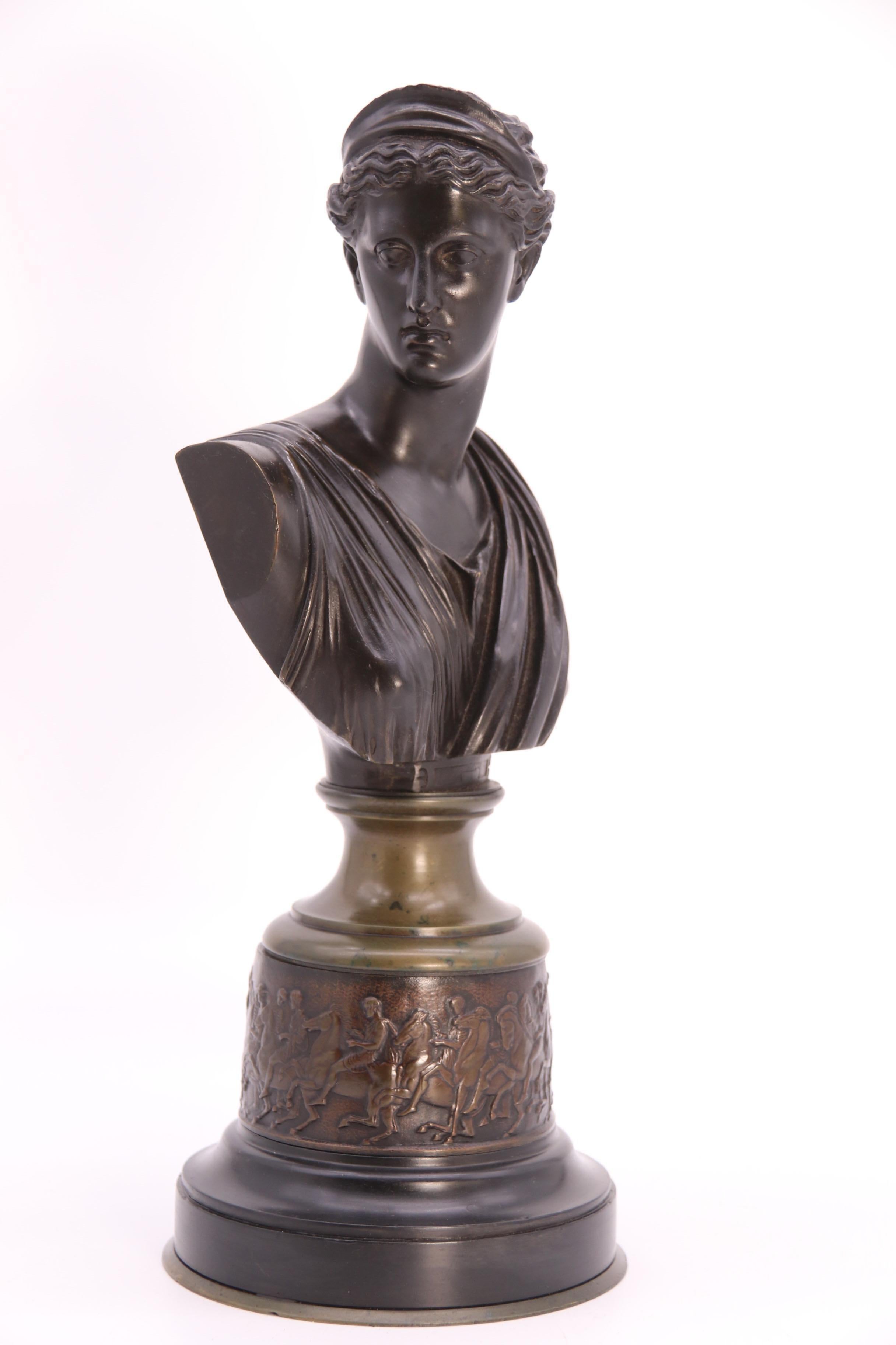 Grand Tour 19th century bronze bust of the Greek Goddess Diana the Huntress, circa 1860 For Sale