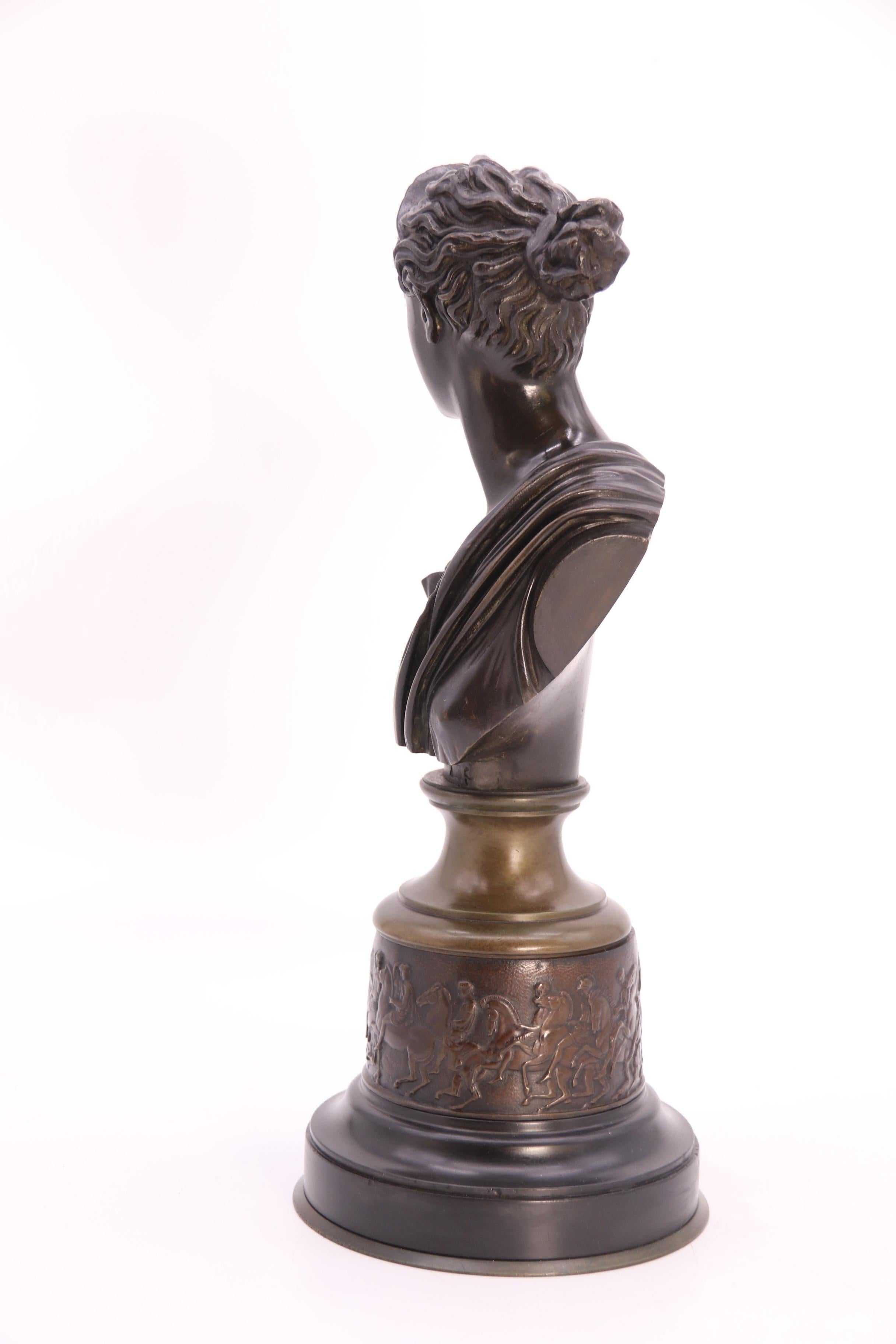 Mid-19th Century 19th century bronze bust of the Greek Goddess Diana the Huntress, circa 1860 For Sale