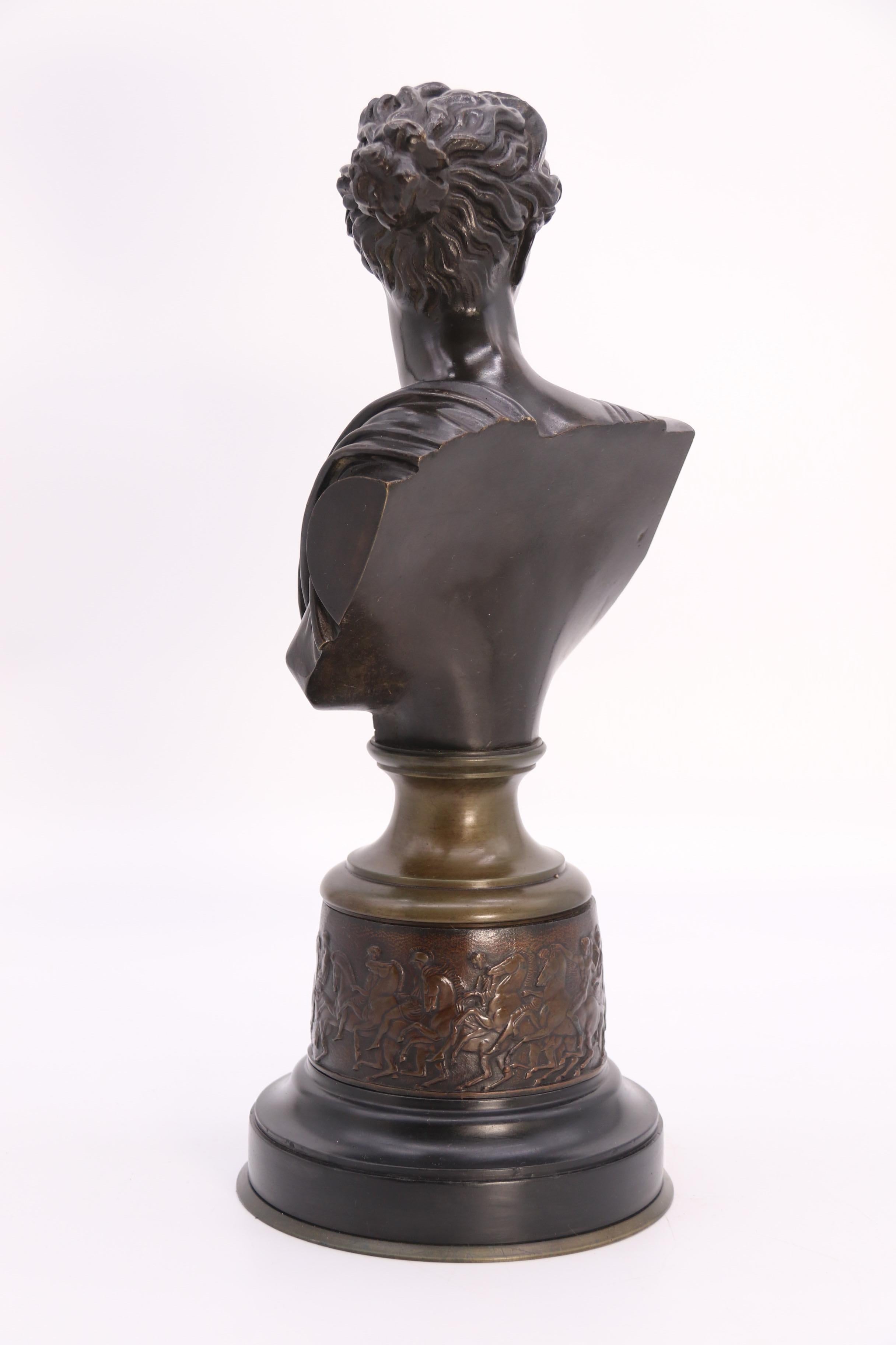 Bronze 19th century bronze bust of the Greek Goddess Diana the Huntress, circa 1860 For Sale