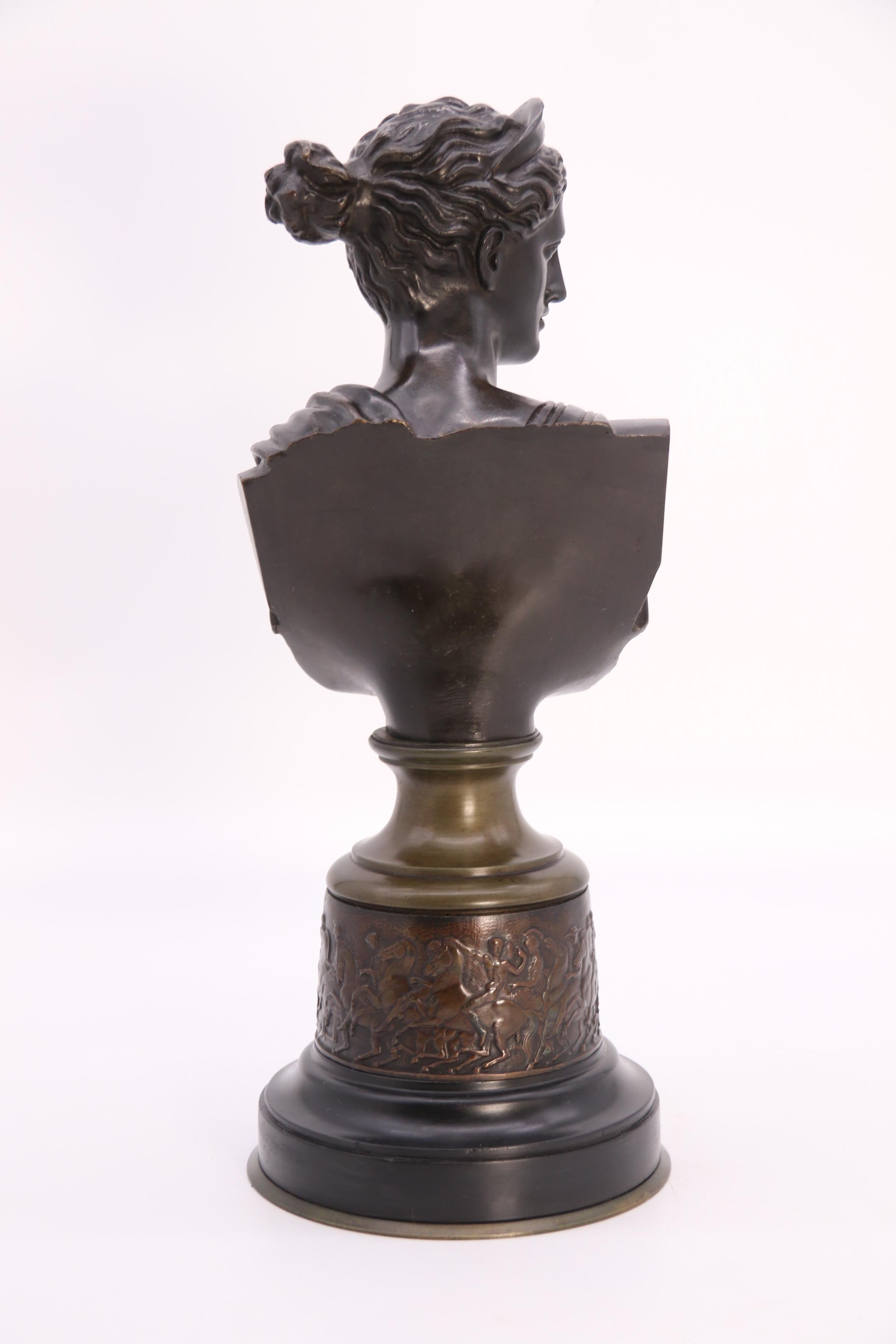 19th century bronze bust of the Greek Goddess Diana the Huntress, circa 1860 For Sale 1