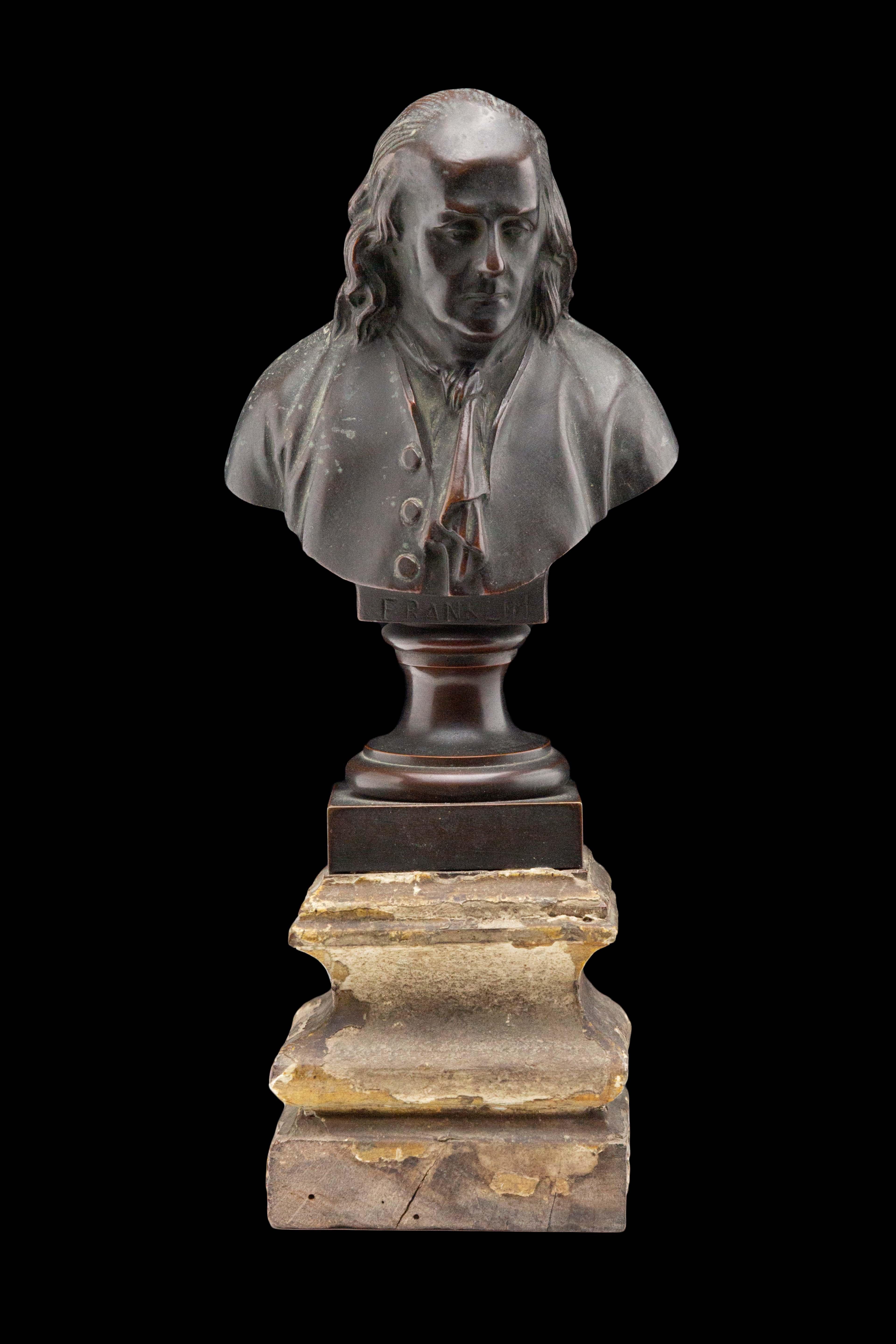 19th Century bronze bust of Ben Franklin on wooden plinth

Measures: 3.5