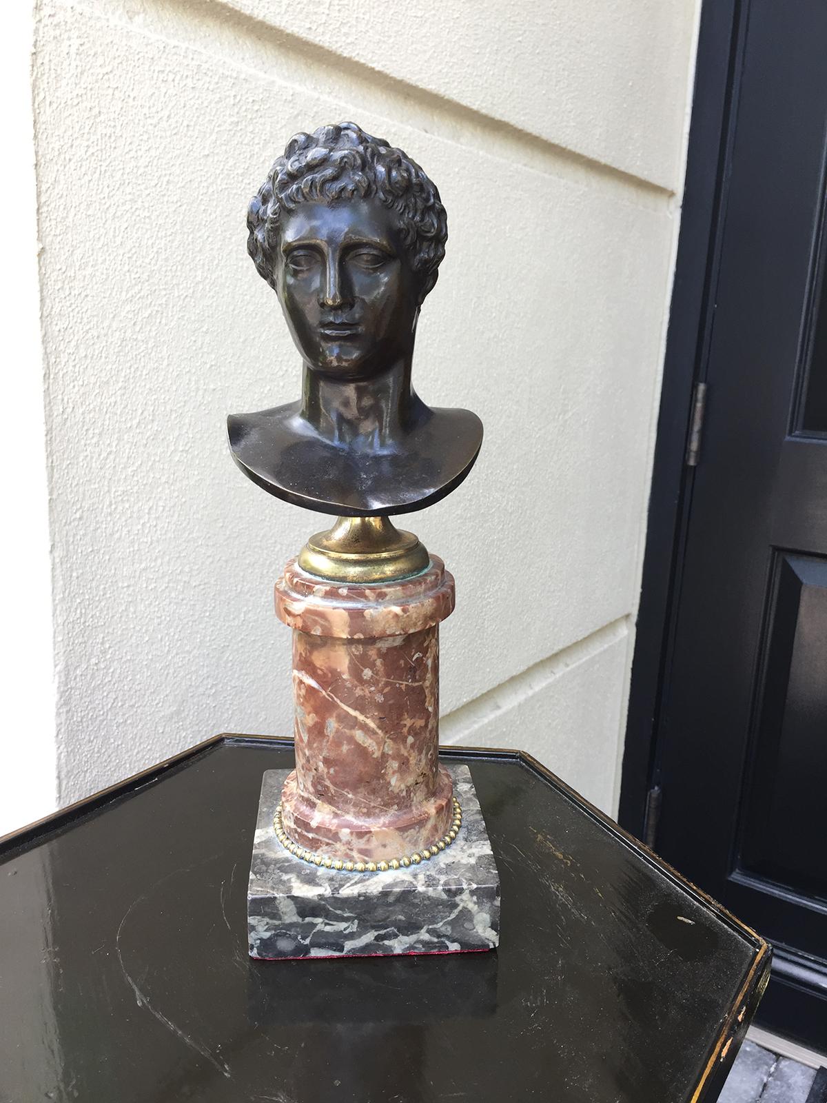 19th century bronze bust of Caesar on marble base.