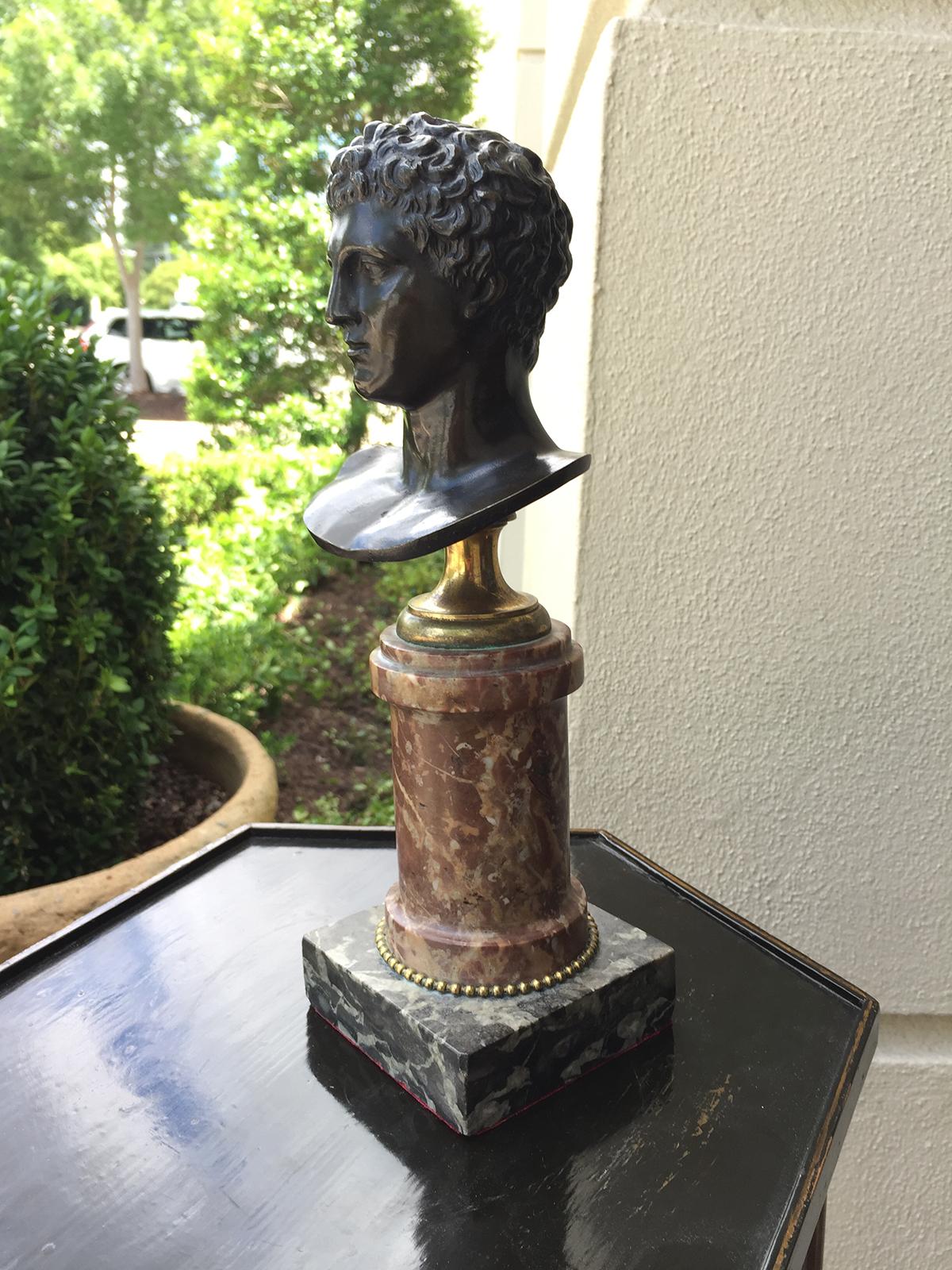 Grand Tour 19th Century Bronze Bust of Caesar on Marble Base For Sale