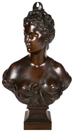 Busto in bronzo di Diane de Houdon del XIX secolo, firmato Bulio