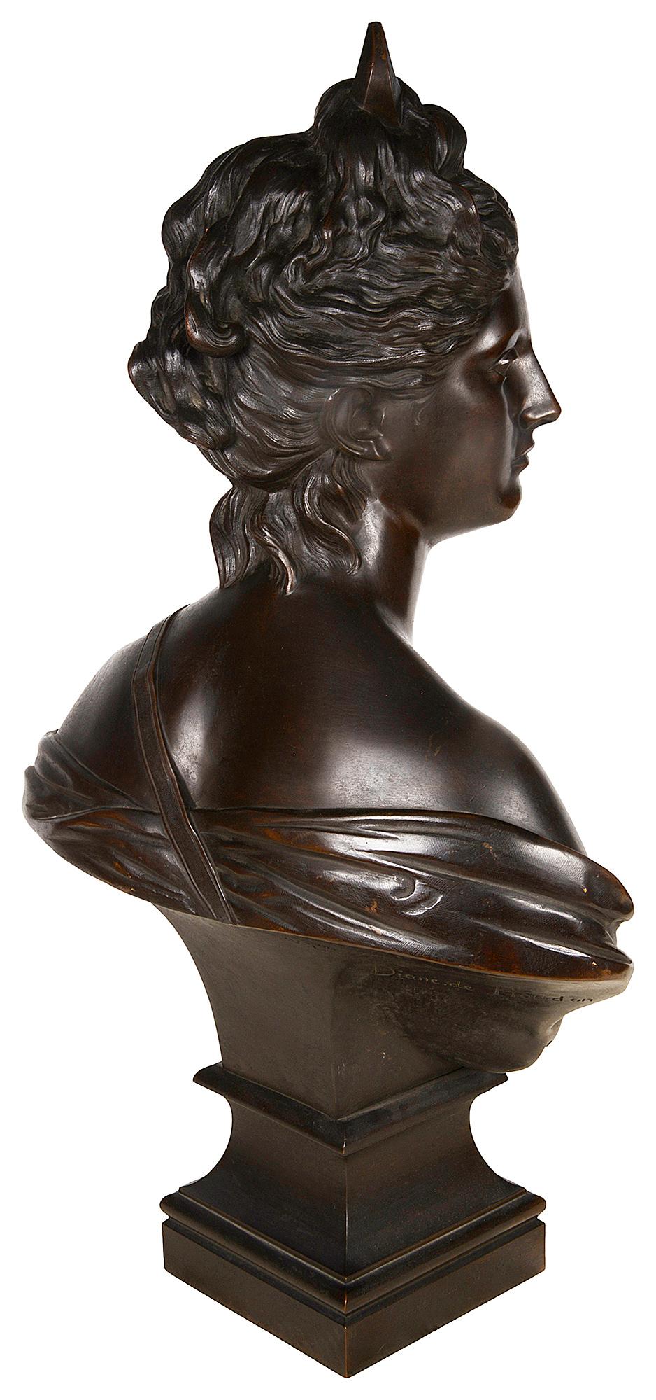 Bronzebüste von Diane de Houdon aus dem 19. Jahrhundert, signiert Bulio (Französisch) im Angebot