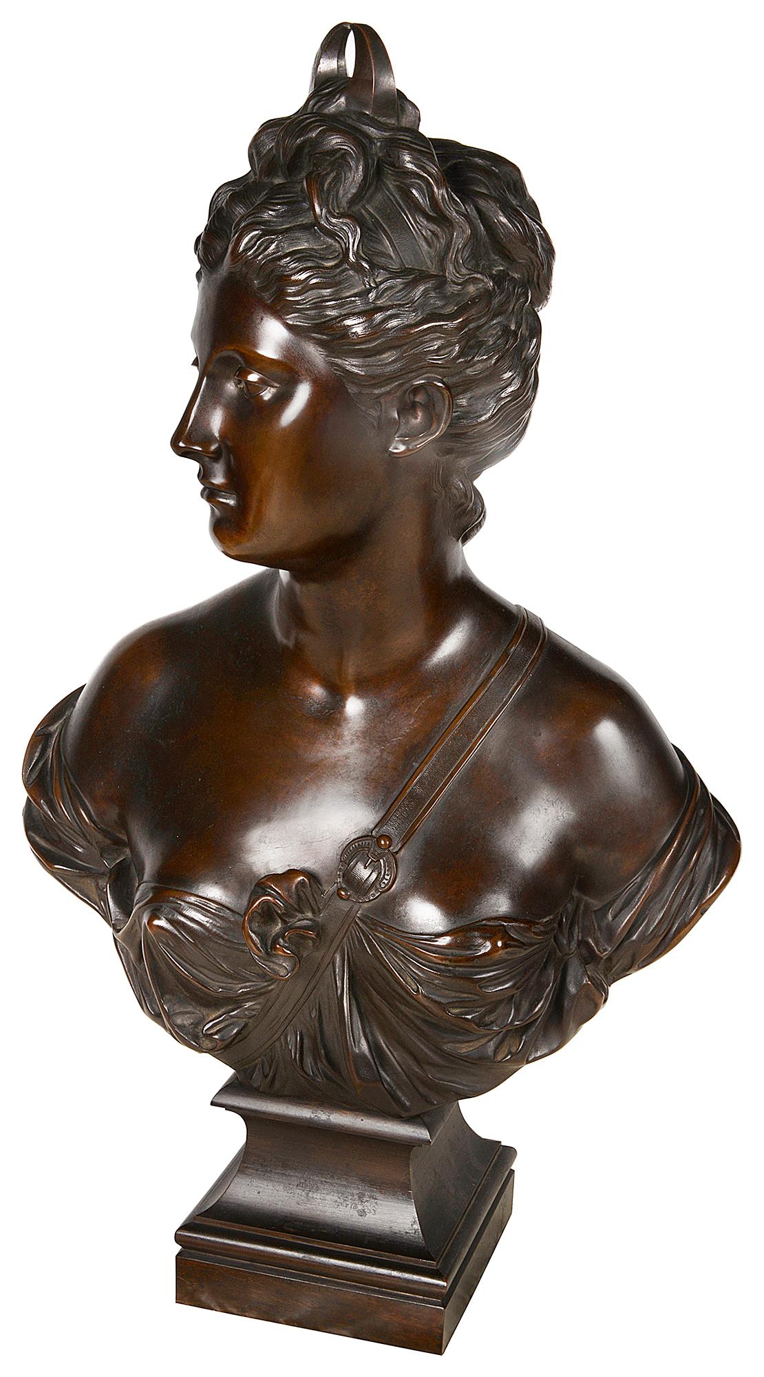 19th Century Bronze bust of Diane de Houdon, Signed Bulio In Good Condition For Sale In Brighton, Sussex