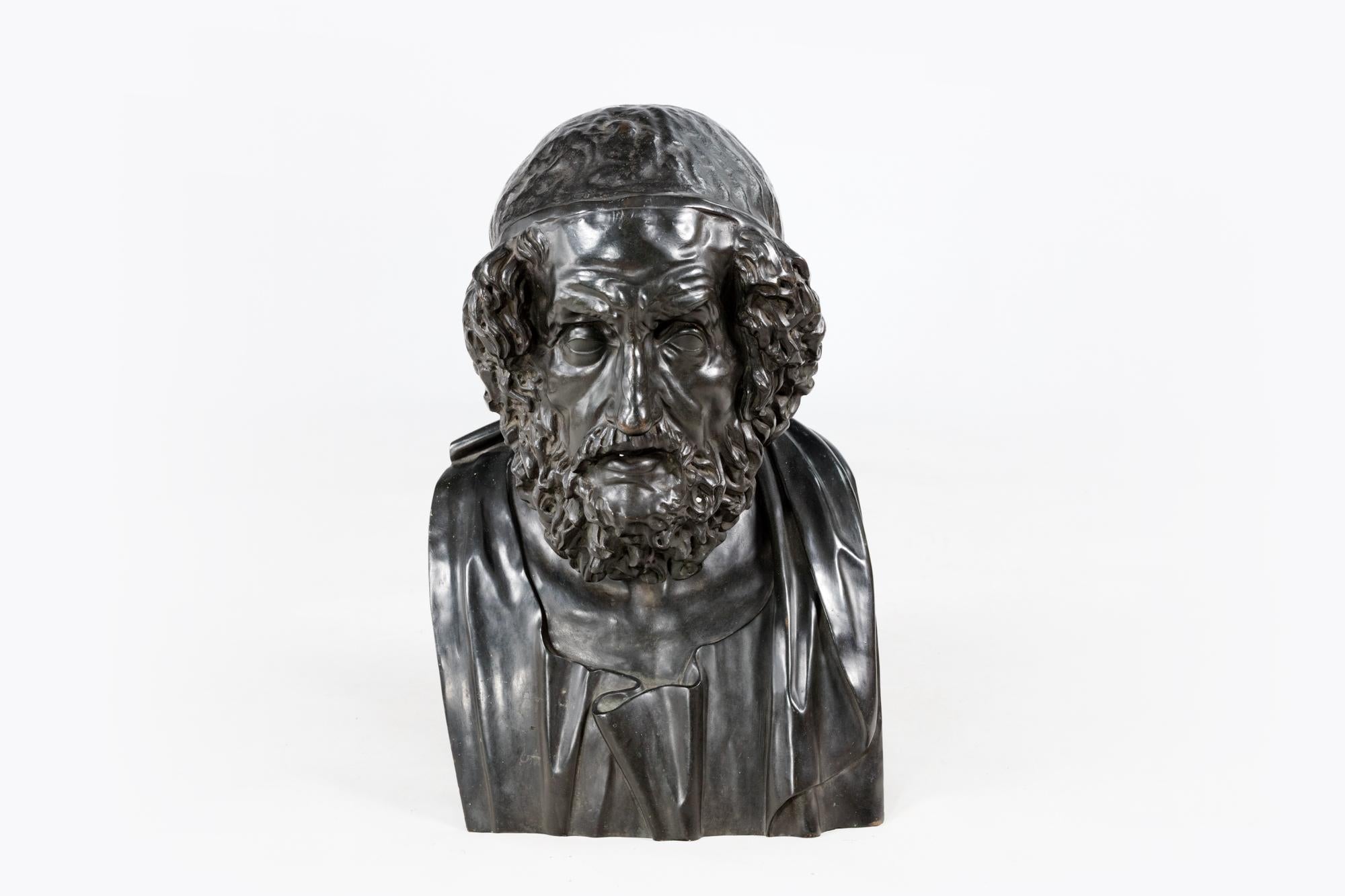 Neoclassical 19th Century Bronze Bust of Homer For Sale