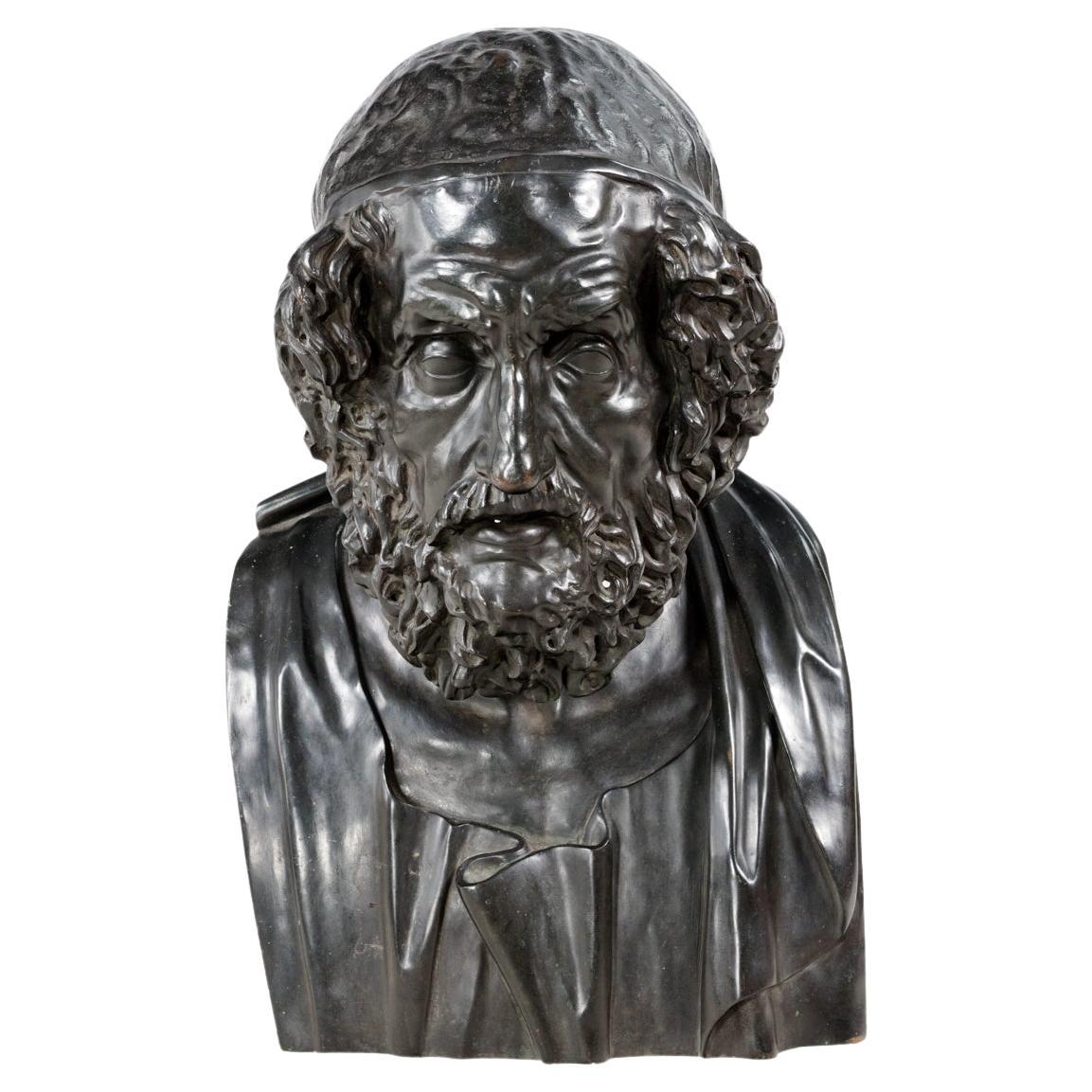 19th Century Bronze Bust of Homer For Sale