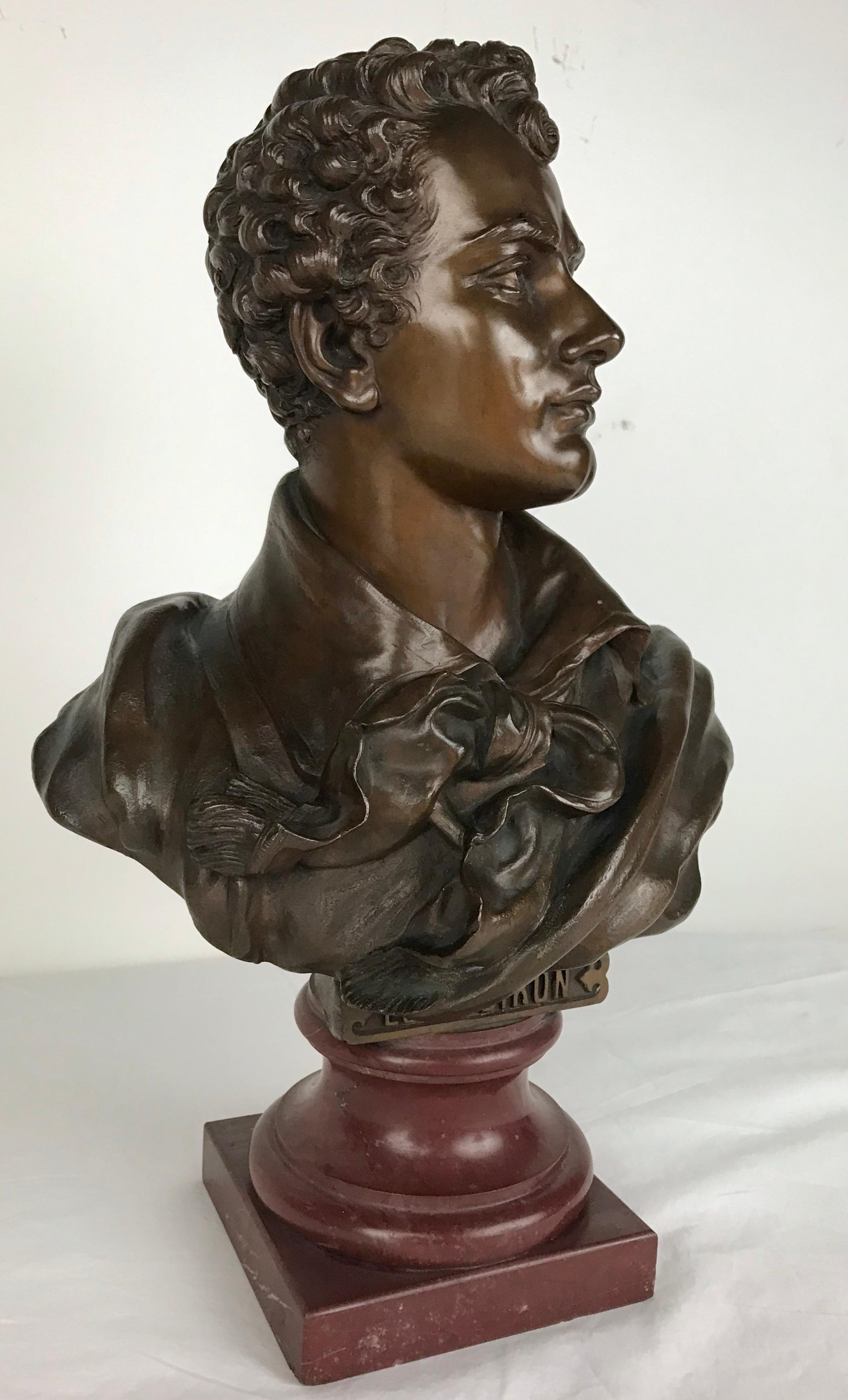 Classical Roman 19th Century Bronze Bust of Lord Byron on Marble Base