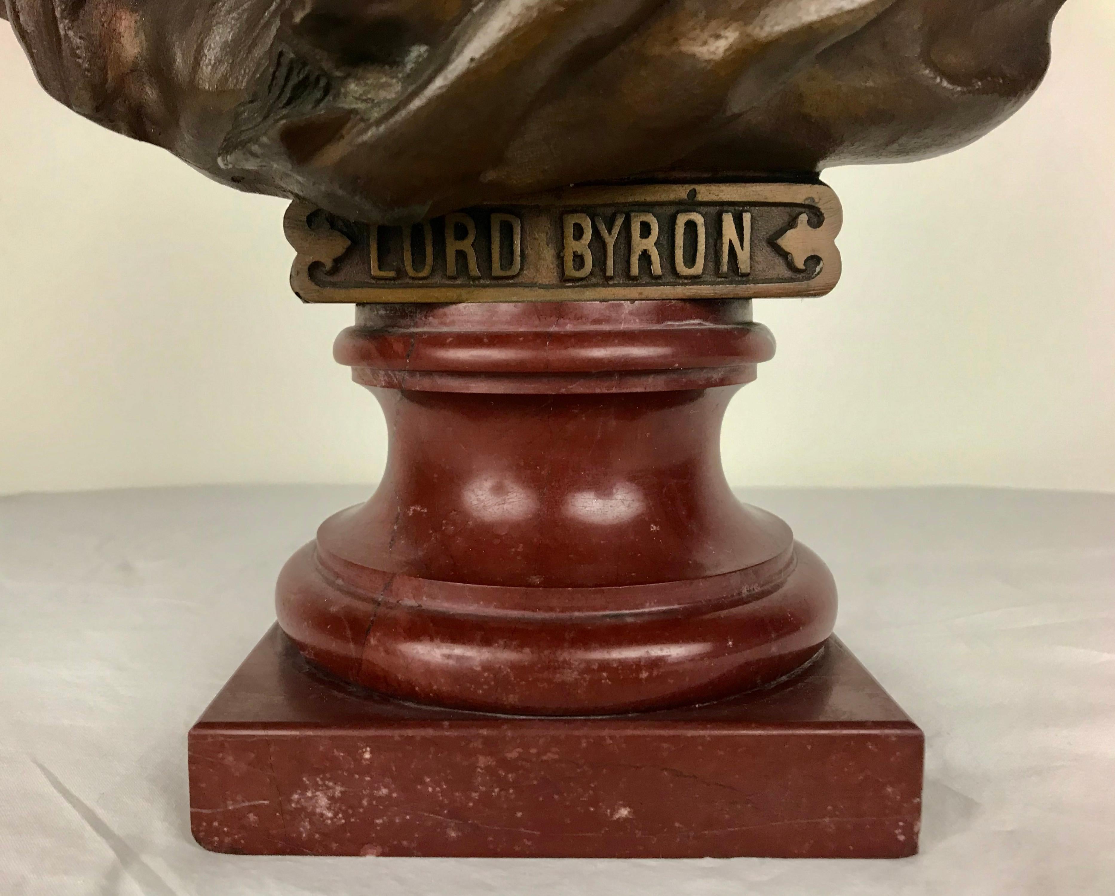 English 19th Century Bronze Bust of Lord Byron on Marble Base