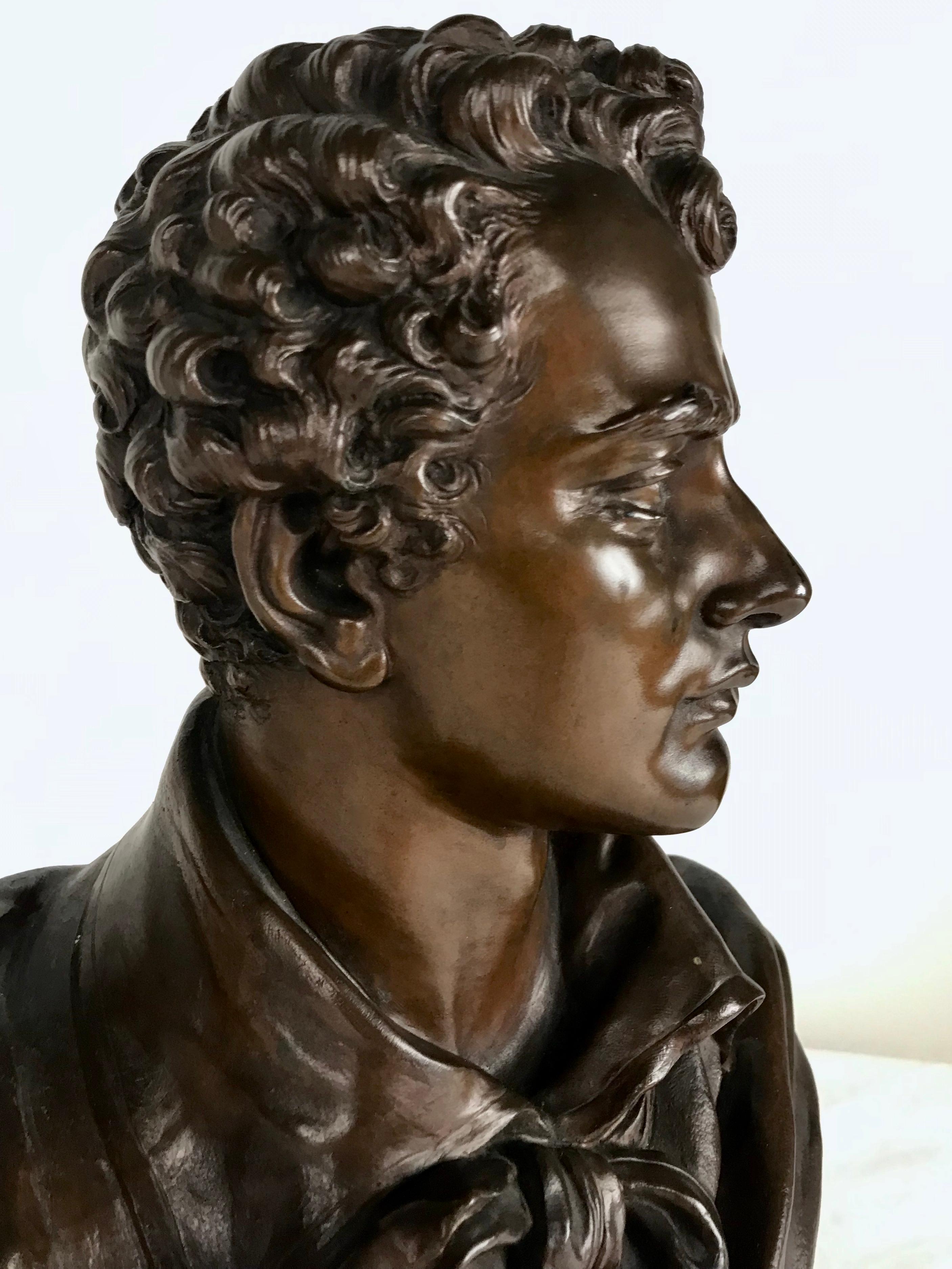 Patinated 19th Century Bronze Bust of Lord Byron on Marble Base
