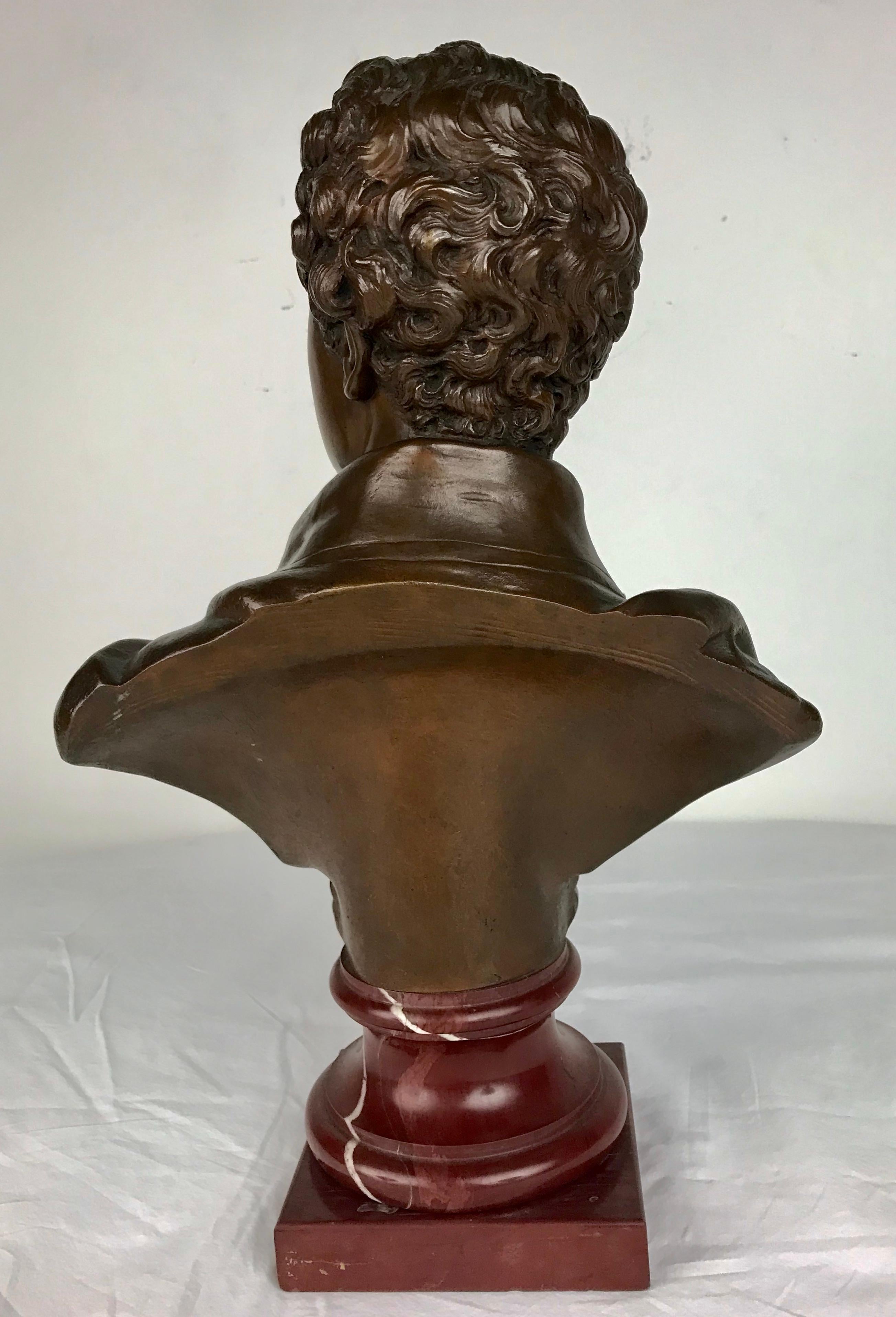 19th Century Bronze Bust of Lord Byron on Marble Base In Good Condition In Pittsburgh, PA