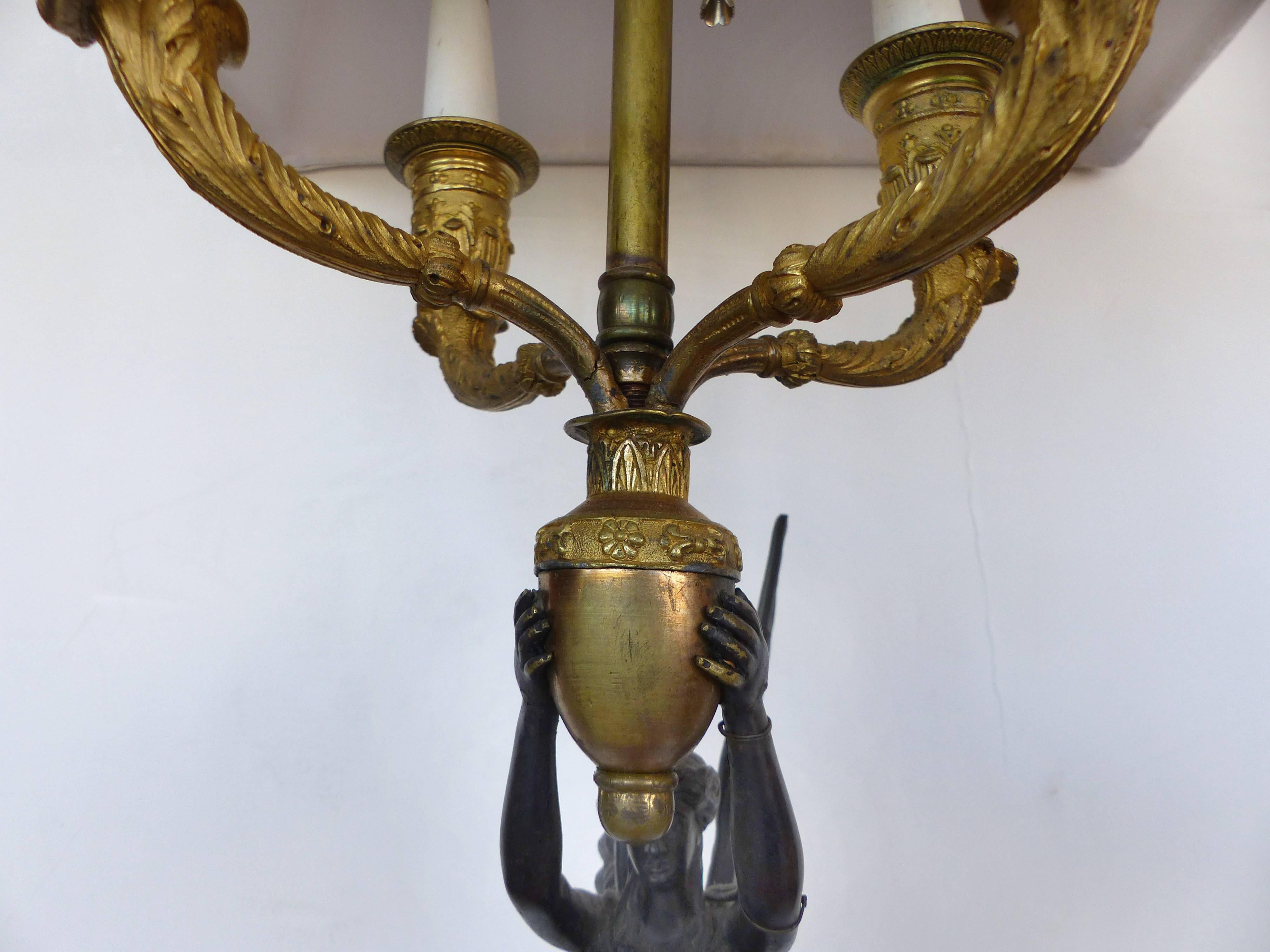 Fine French Empire 19th Century Bronze Candelabras Mounted as Lamps, Pair For Sale 4