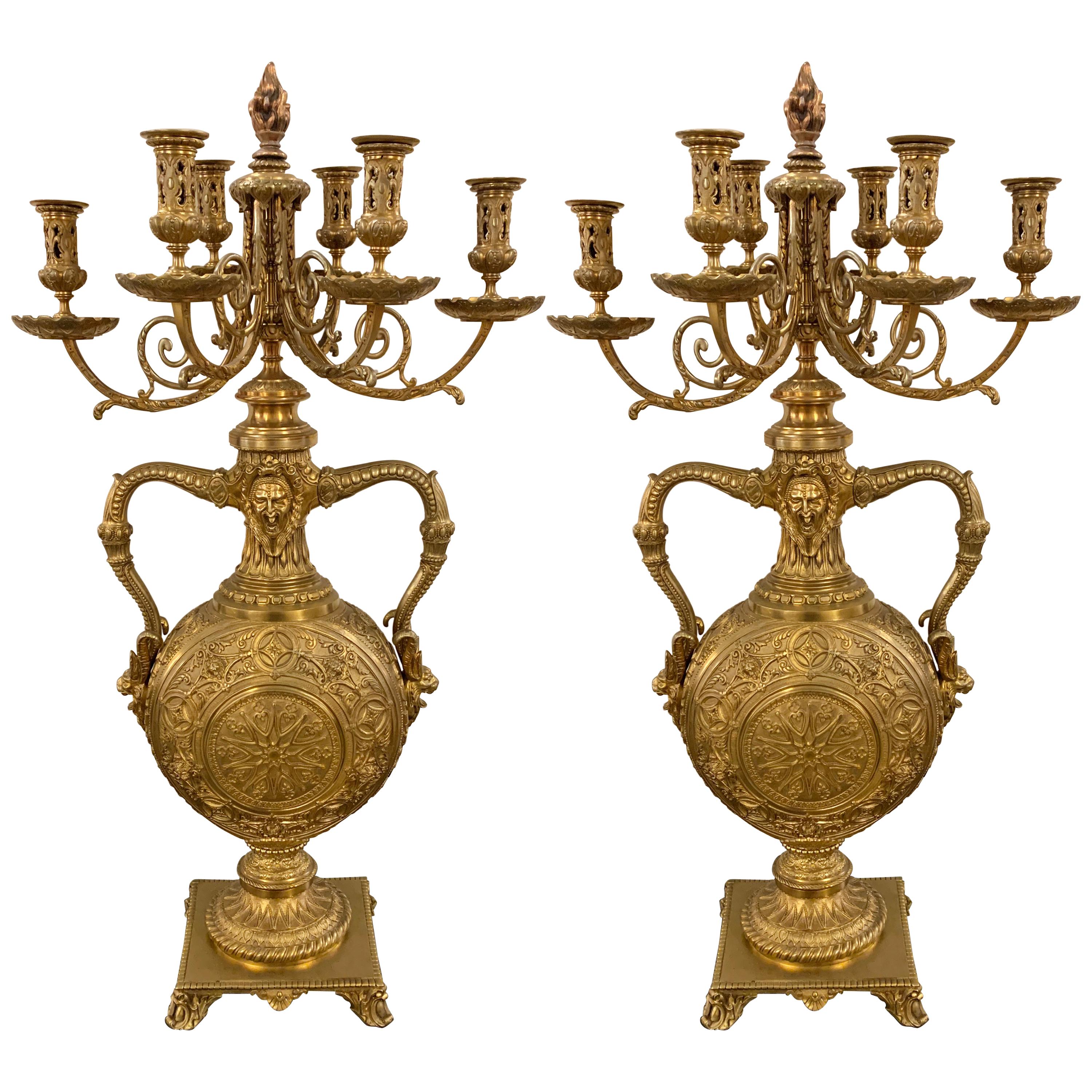 19th Century Bronze Candelabras Barbedienne, French Stamped, a Pair