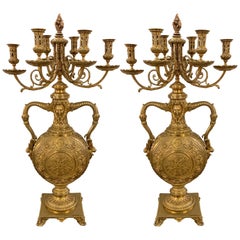 19th Century Bronze Candelabras Barbedienne, French Stamped, a Pair