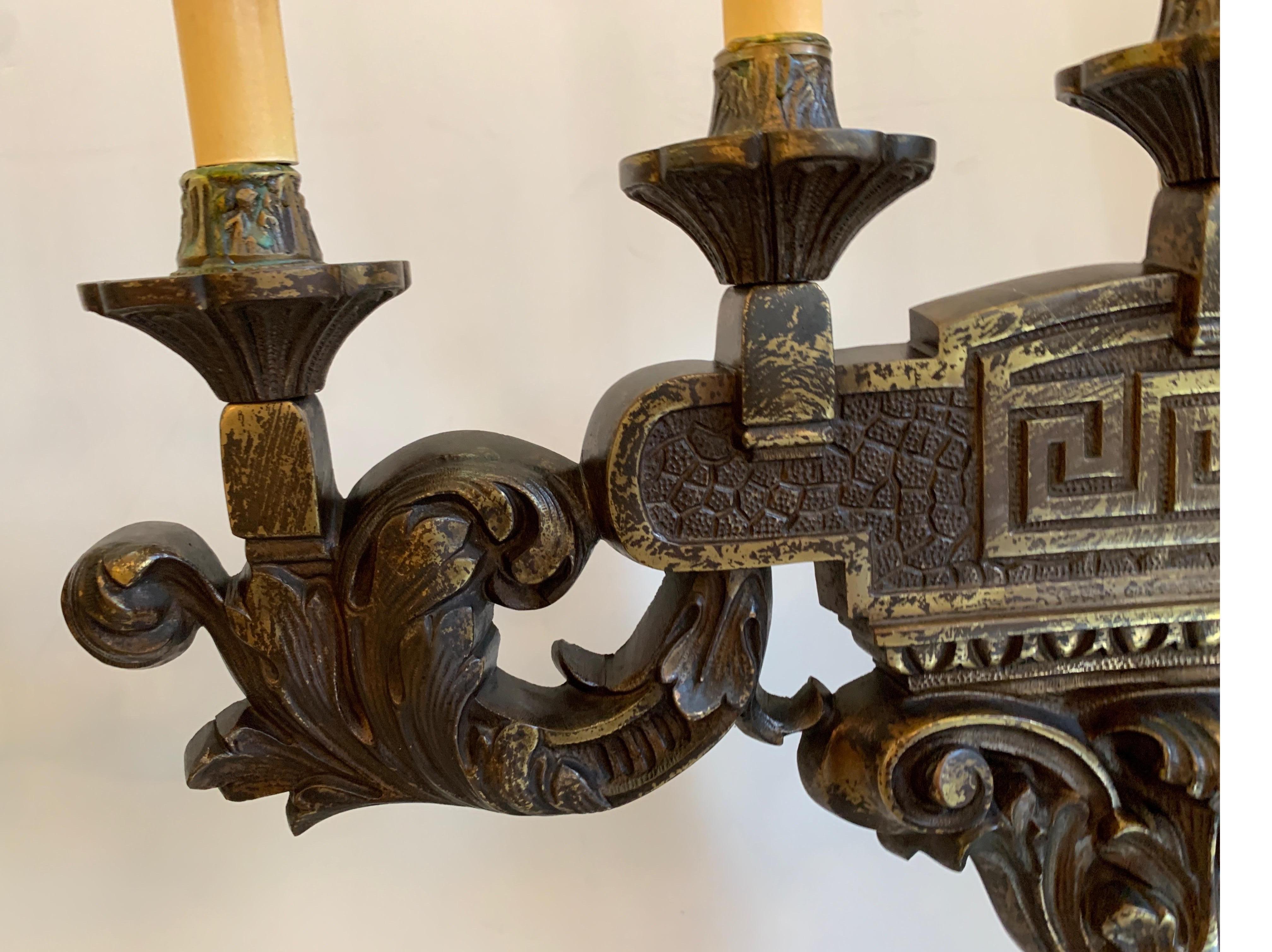 19th Century Bronze Candelabras Now Electrified Can Be Converted Back to Candles For Sale 4