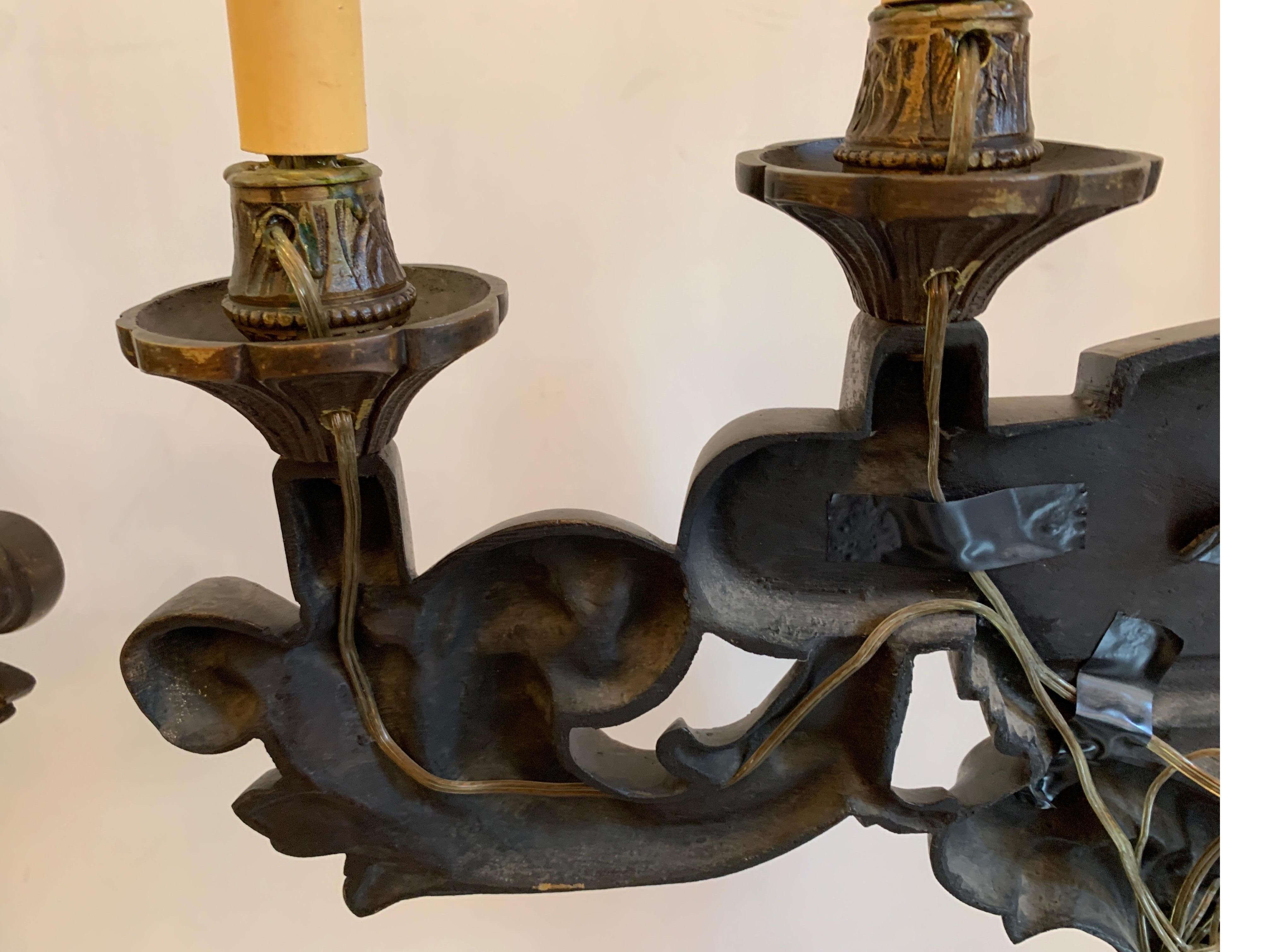 19th Century Bronze Candelabras Now Electrified Can Be Converted Back to Candles For Sale 6