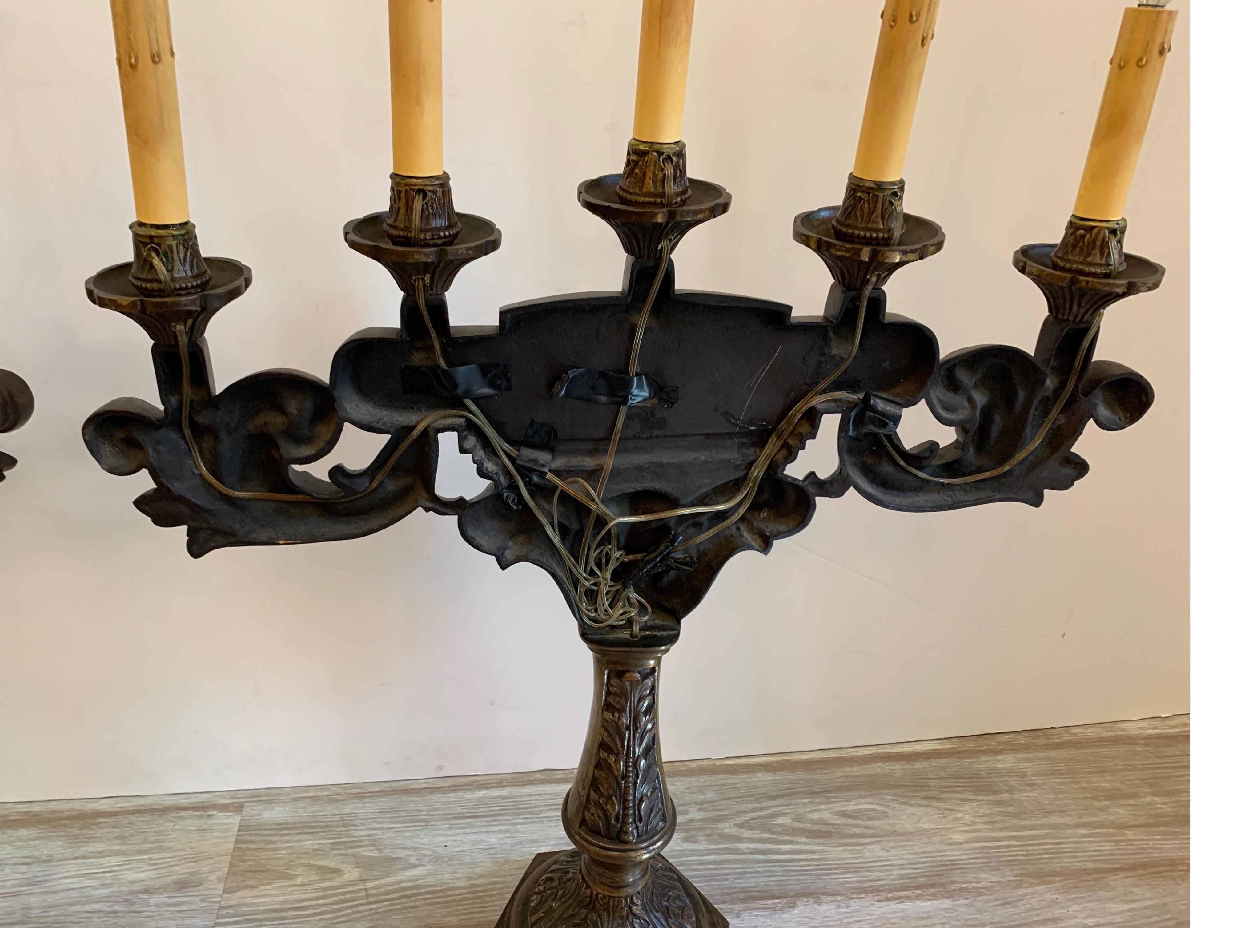 candélabres en bronze du 19e siècle:: désormais électrifiés:: peuvent être reconvertis en bougies Bon état à Lambertville, NJ