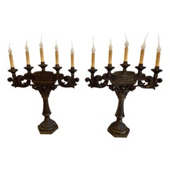 Antique 19th Century Bronze Candelabras Now Electrified Can Be Converted Back to Candles