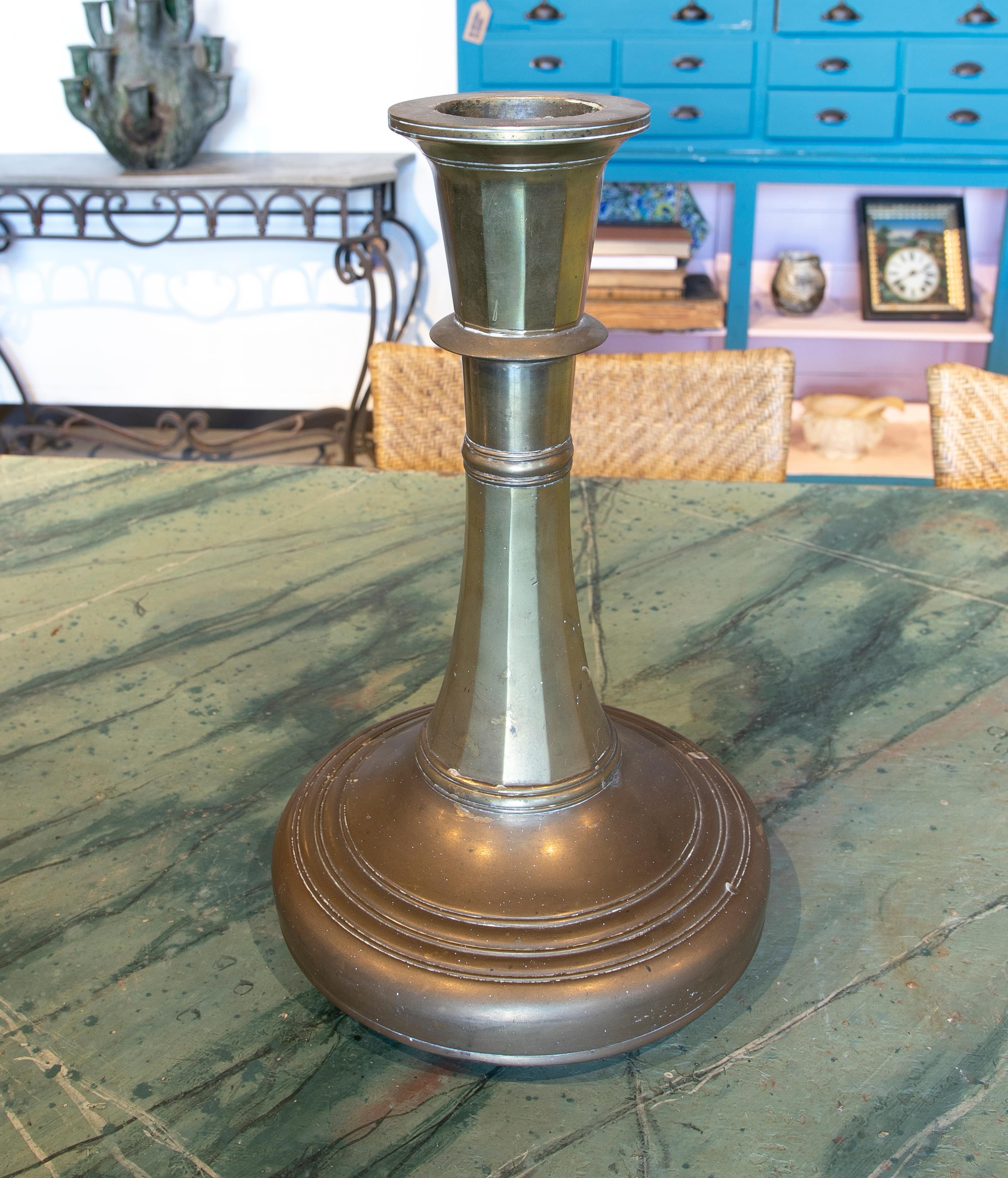 19th Century Bronze Candleholder with A Round Base.