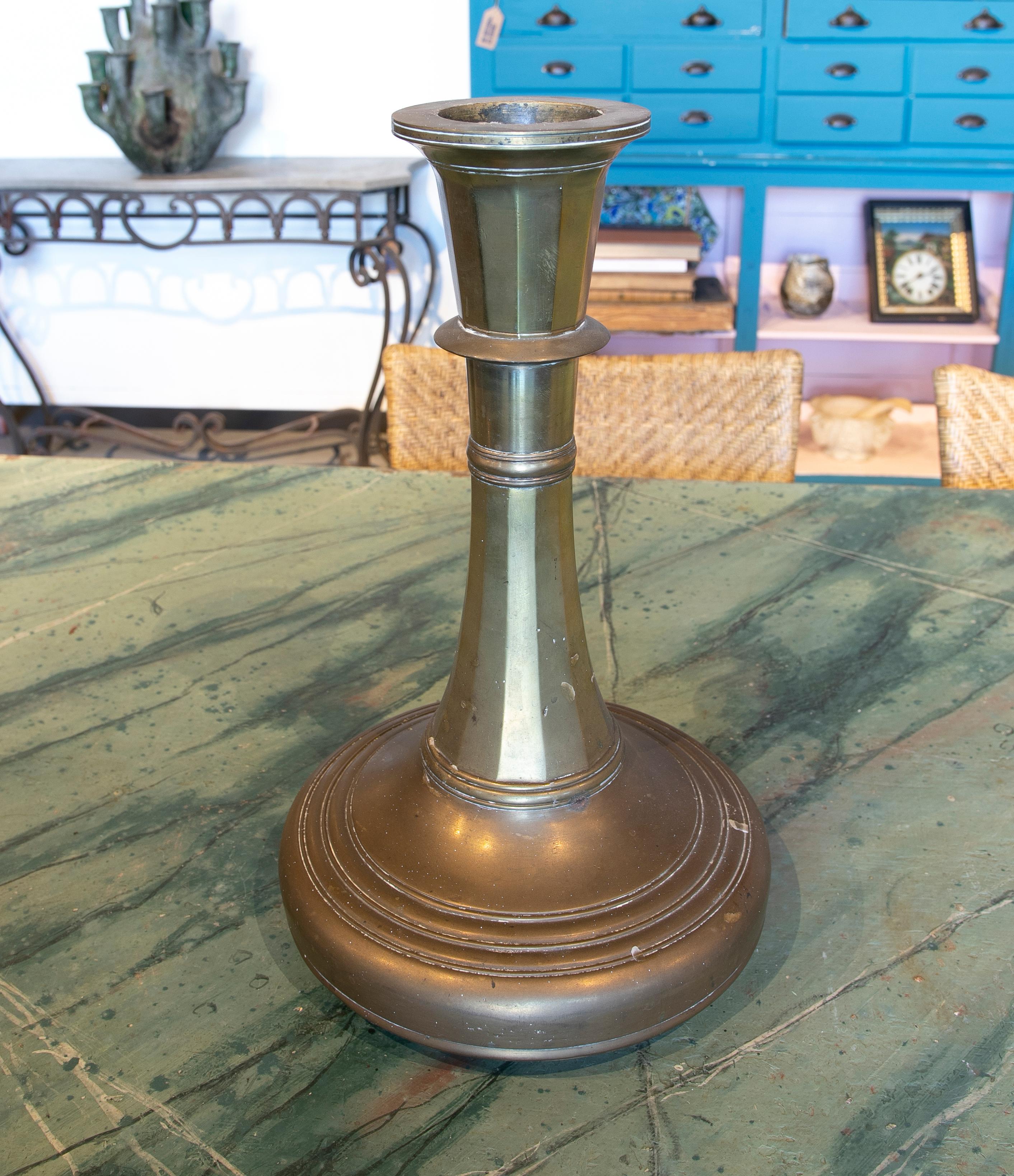 Spanish 19th Century Bronze Candleholder with a Round Base