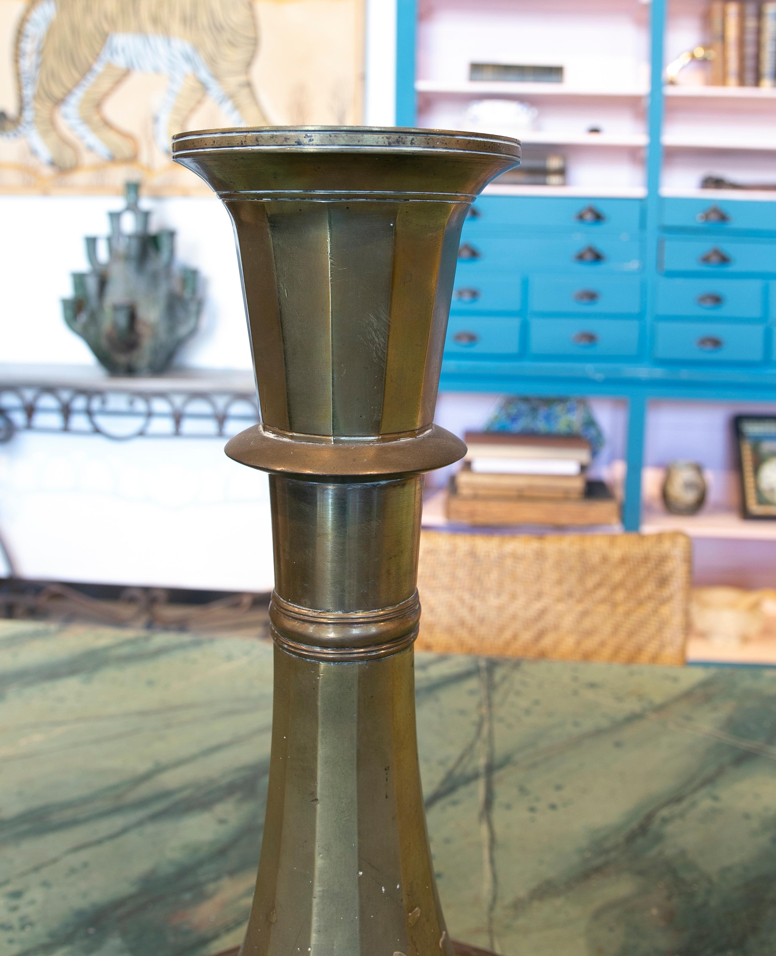 20th Century 19th Century Bronze Candleholder with a Round Base