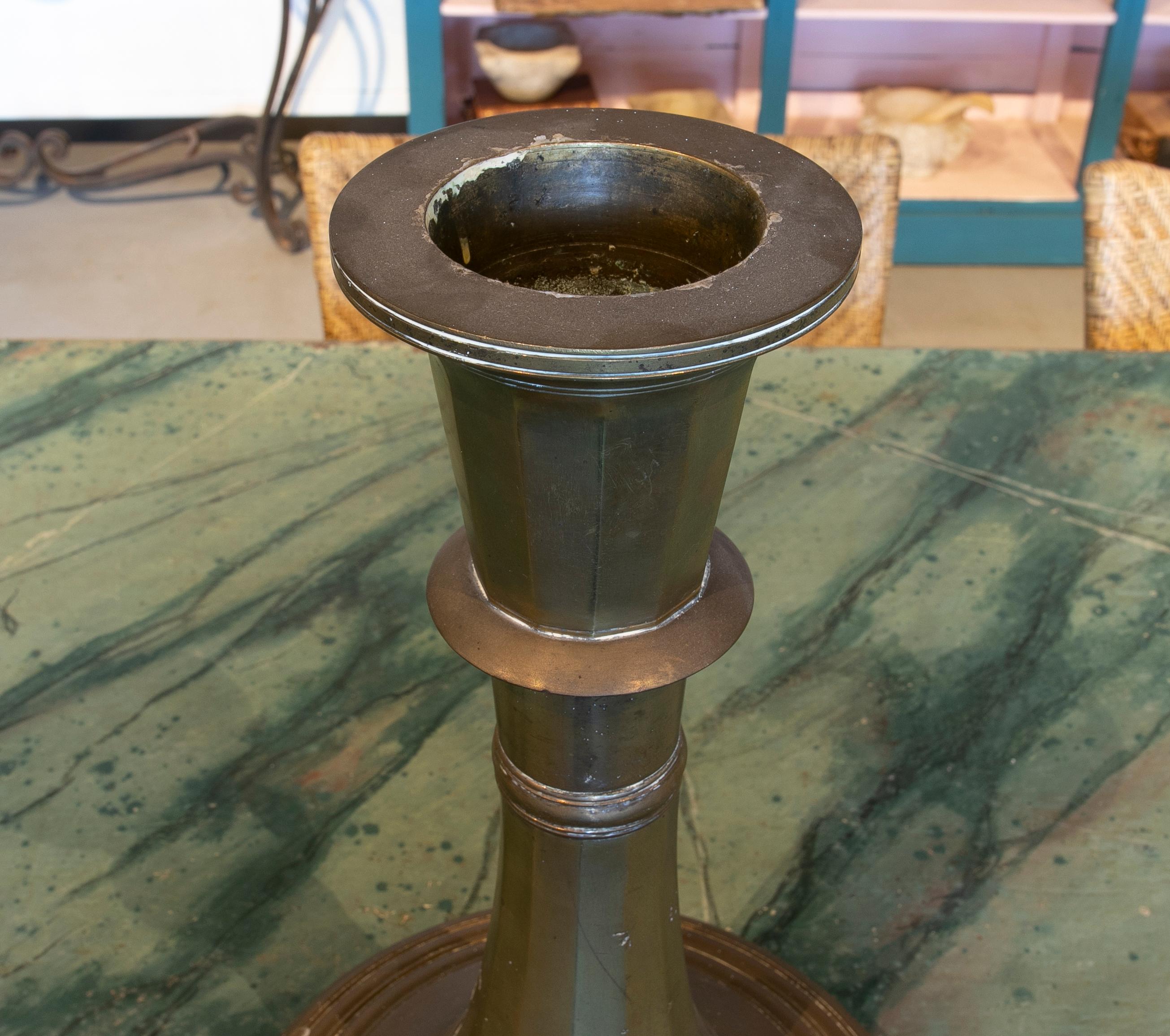 19th Century Bronze Candleholder with a Round Base 4