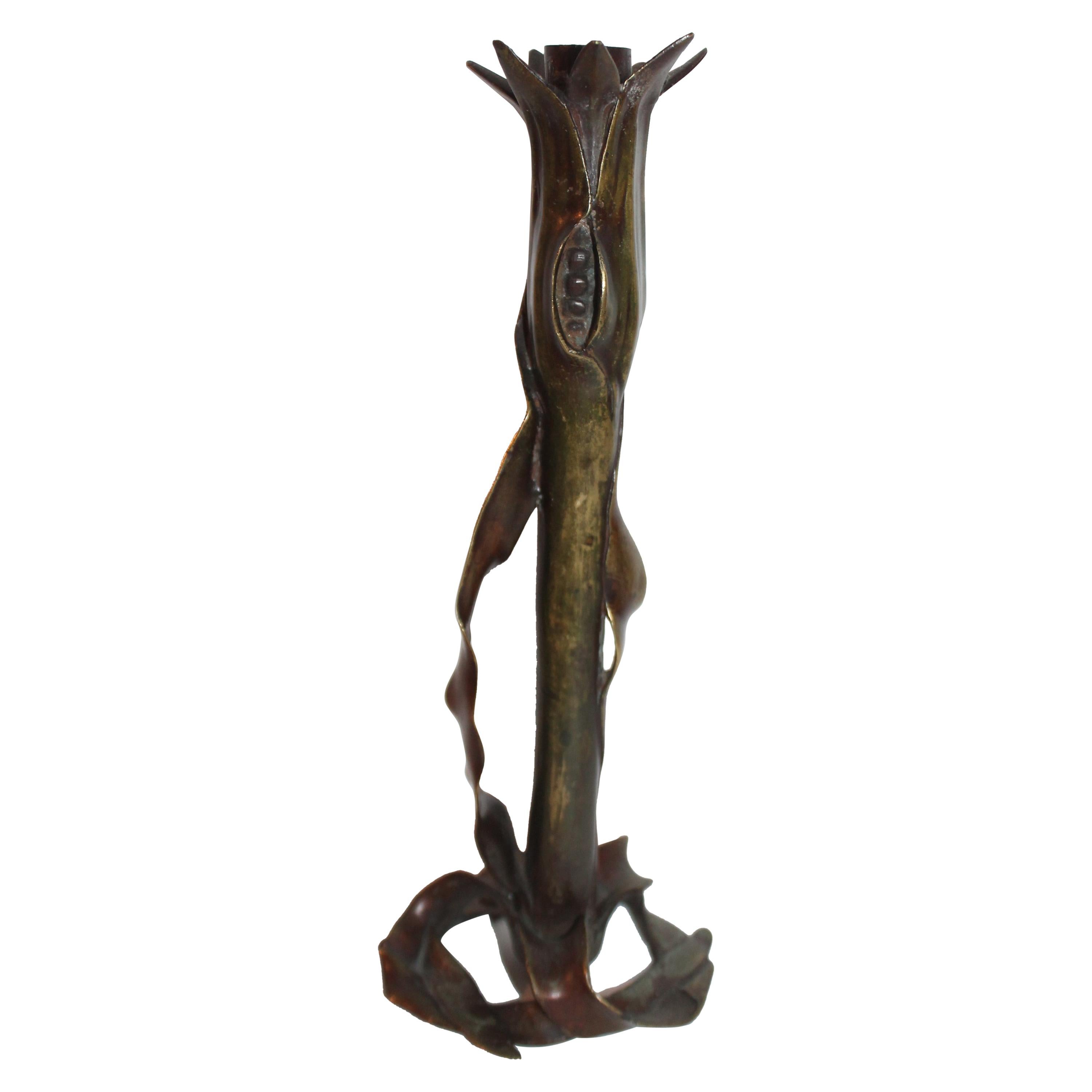 19th Century Bronze Candlestick Holder of Corn Stalk