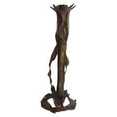 Antique 19th Century Bronze Candlestick Holder of Corn Stalk