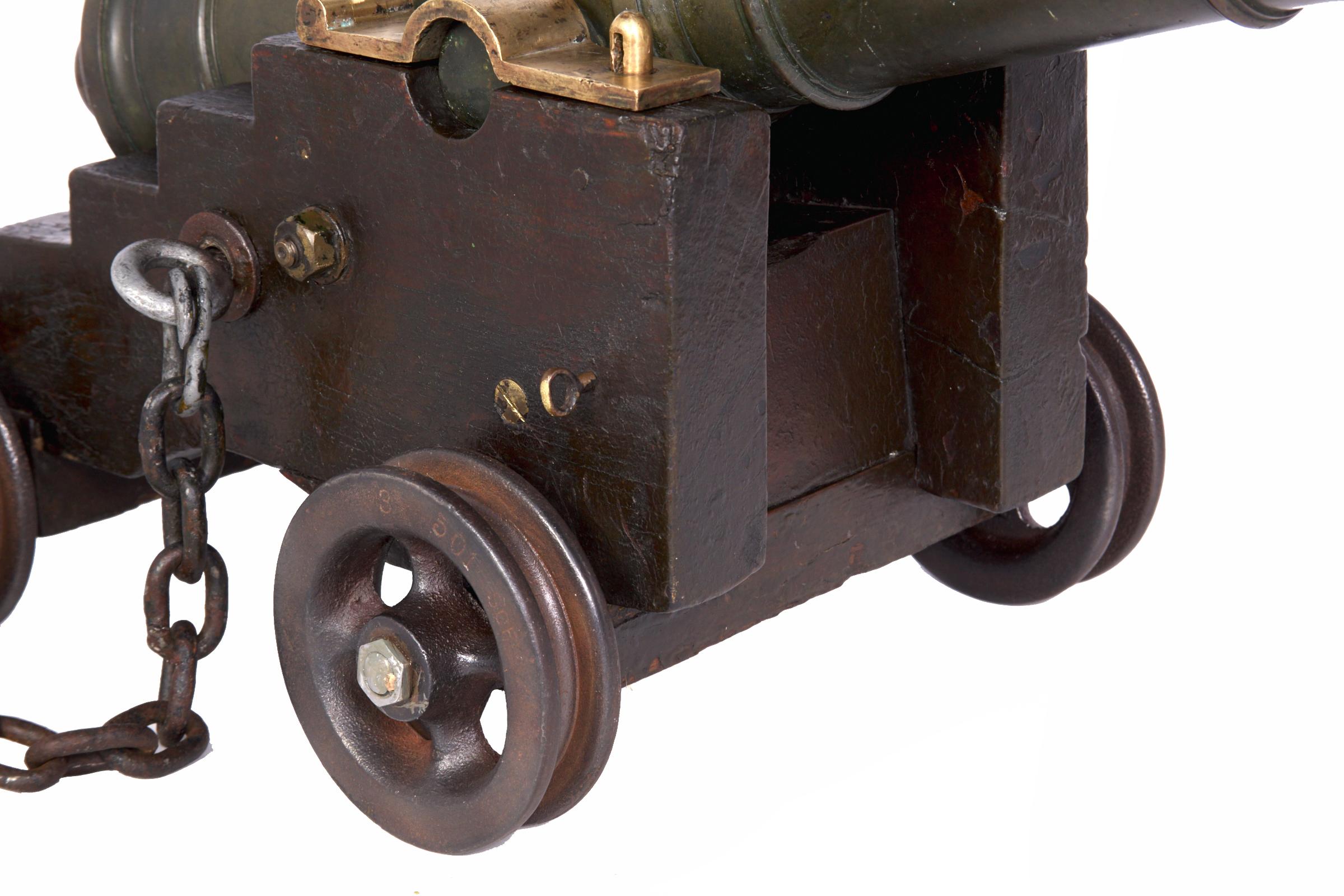 Forged 19th Century Bronze Cannon Bore Oak Carriage Handmade, Boom