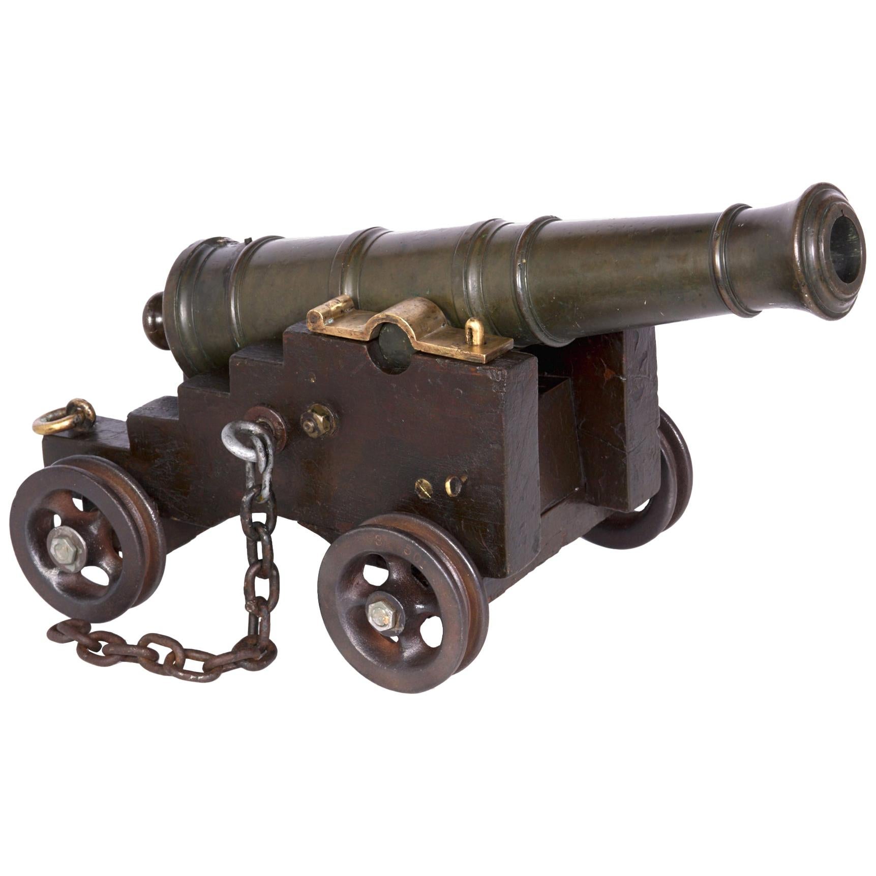 19th Century Bronze Cannon Bore Oak Carriage Handmade, Boom