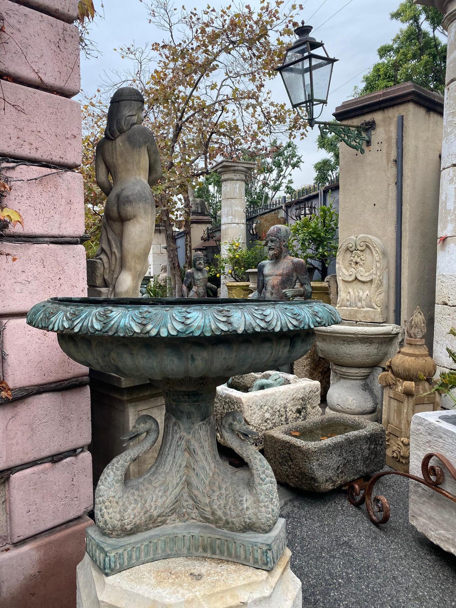 European 19th C. Bronze Center Fountain Basin Sculpture Garden Ornament Spout Antique LA