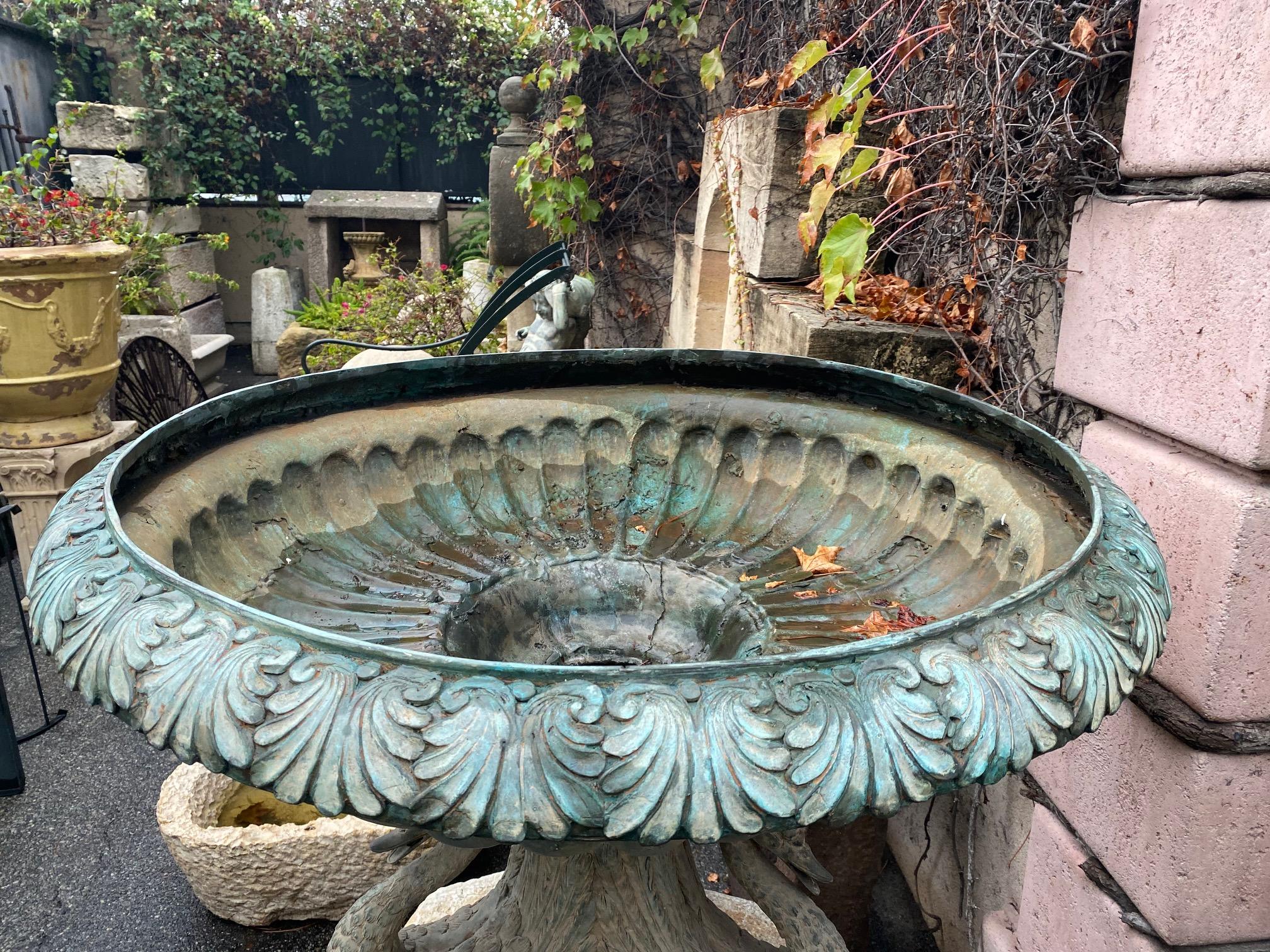 Hand-Crafted 19th C. Bronze Center Fountain Basin Sculpture Garden Ornament Spout Antique LA