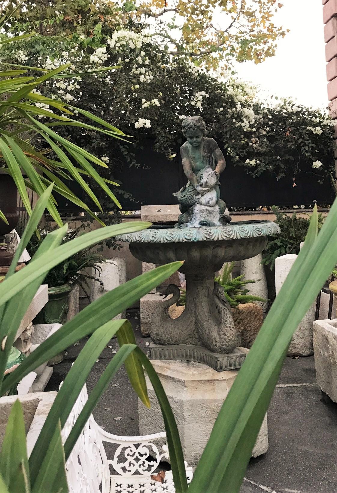 19th C. Bronze Center Fountain Basin Sculpture Garden Ornament Spout Antique LA 3