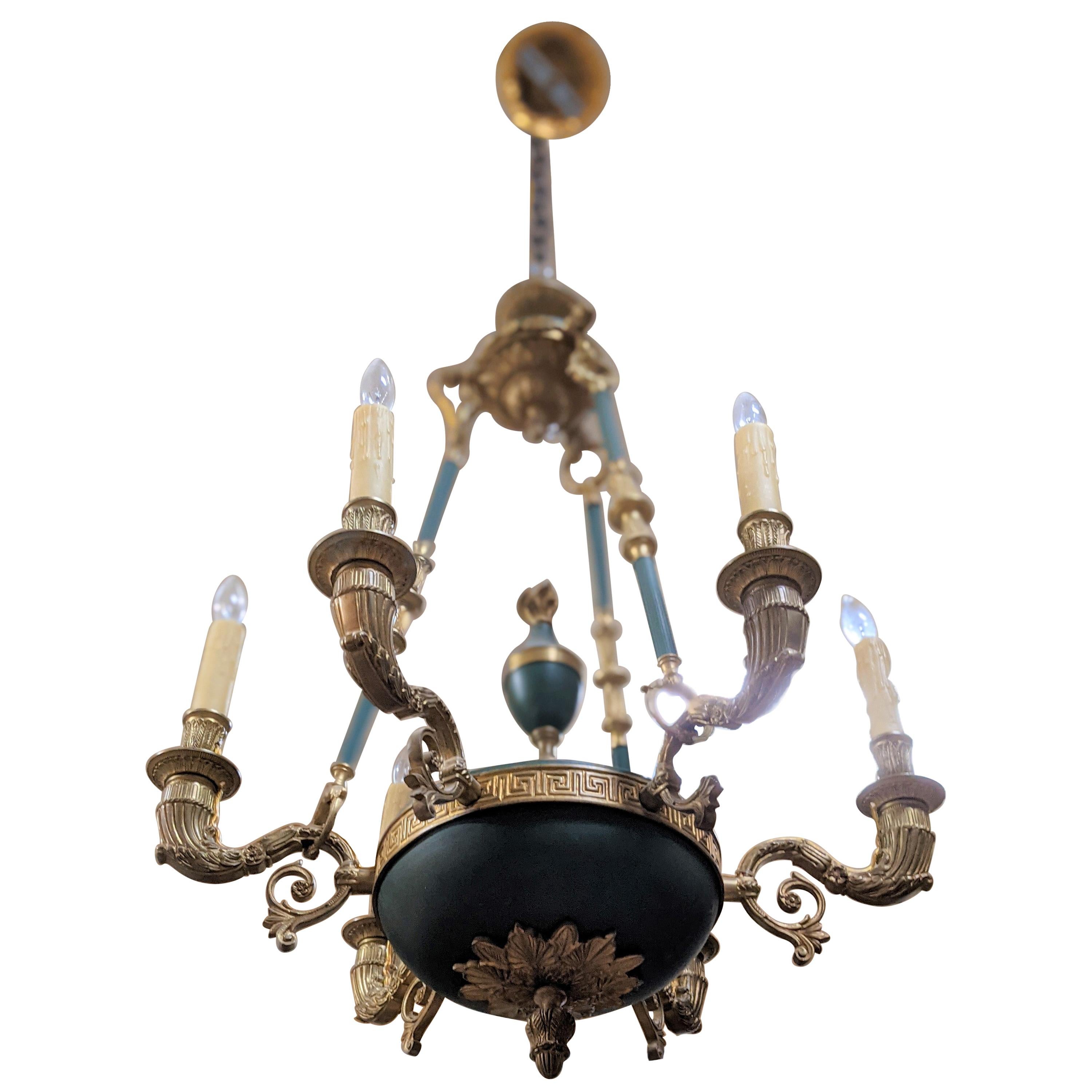 19th Century Bronze Chandelier "Empire Style" from France For Sale