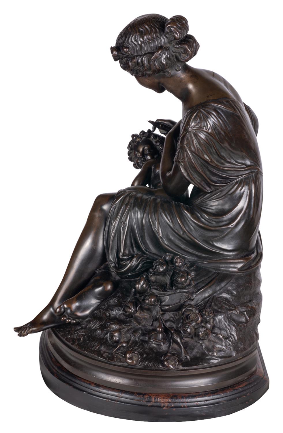 English 19th Century Bronze Cherub Having His Wings Clipped, by Cumberworth For Sale