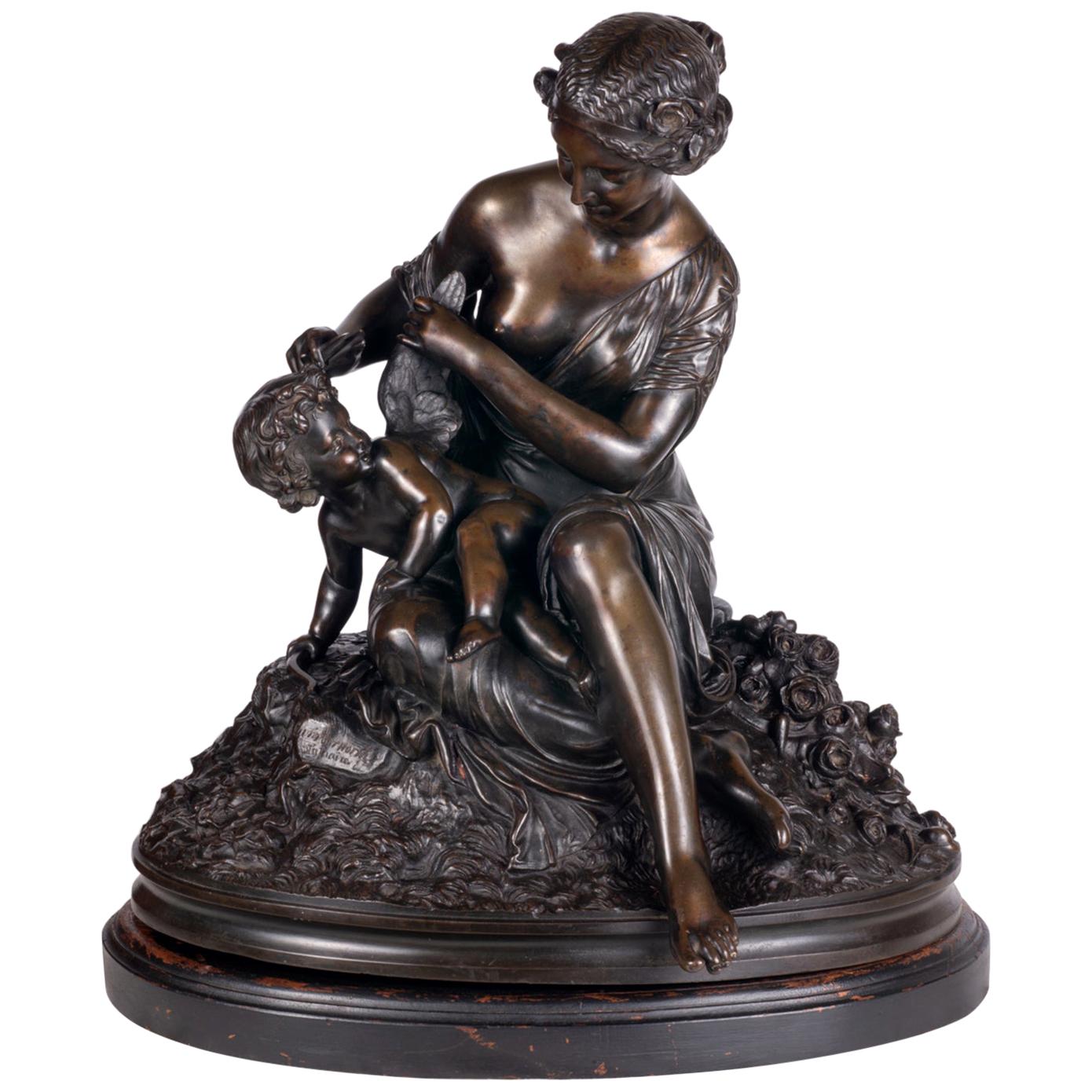 19th Century Bronze Cherub Having His Wings Clipped, by Cumberworth For Sale