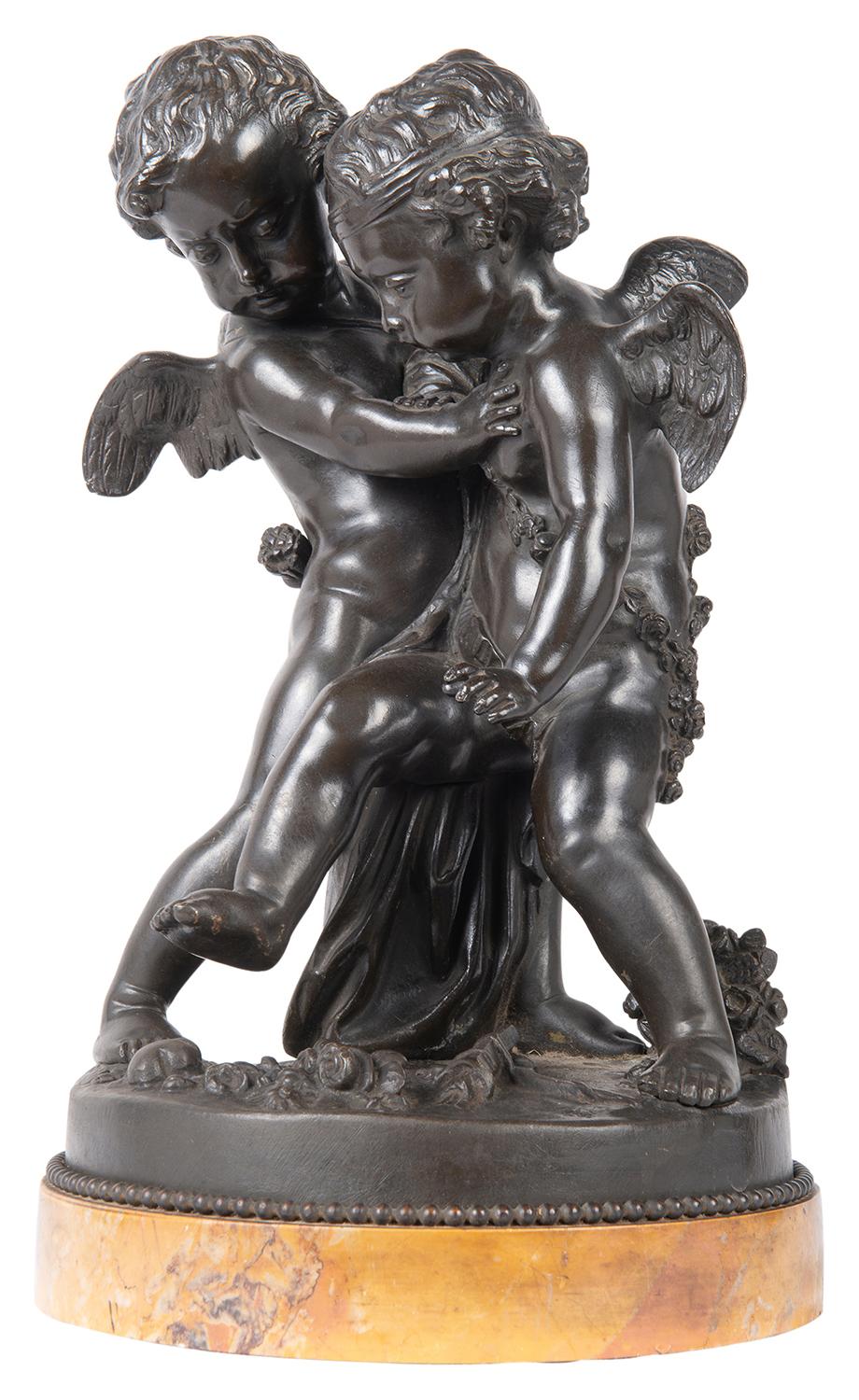 French 19th Century Bronze Cherubs Wrestling, After Falconet For Sale