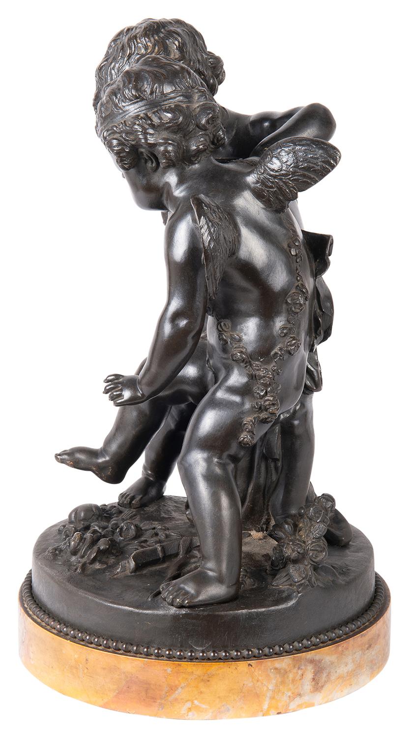 Patinated 19th Century Bronze Cherubs Wrestling, After Falconet For Sale