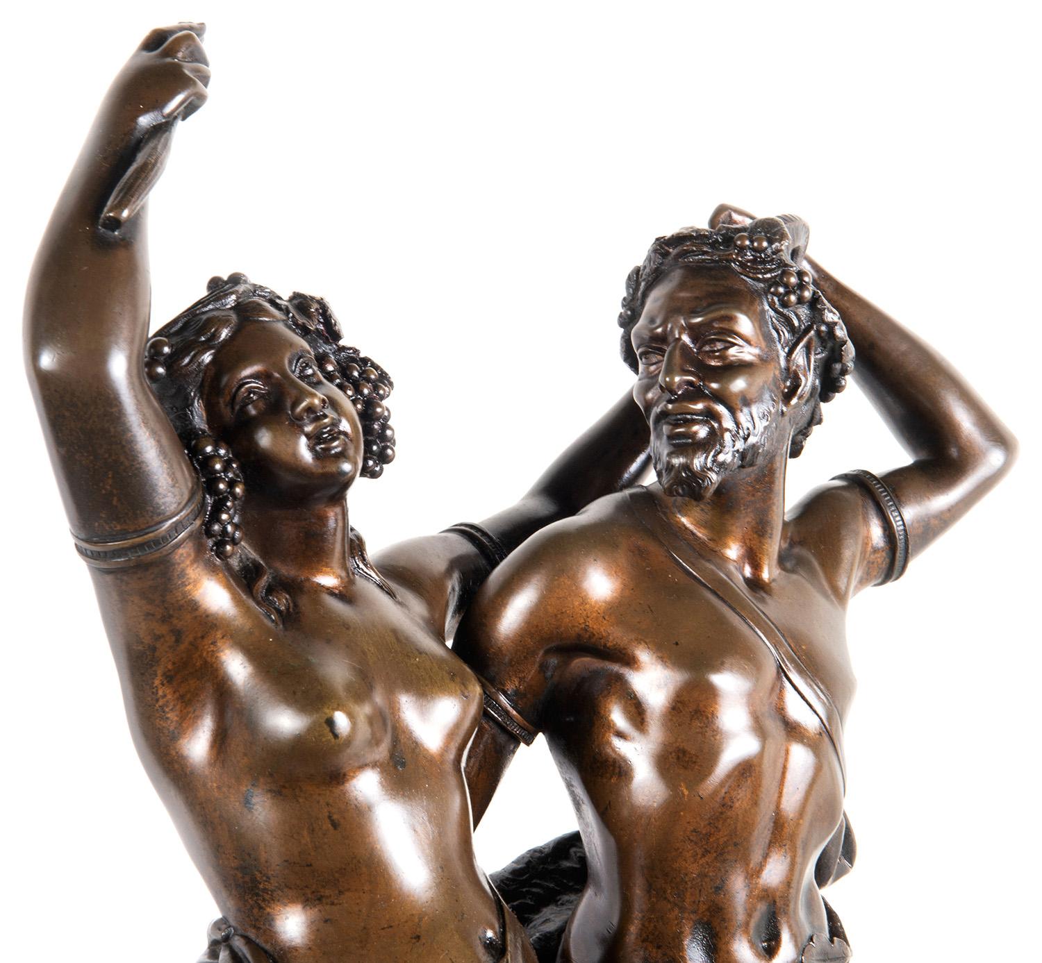 Patinated 19th Century Bronze Clodion Classical Bacchus Dancing Group For Sale