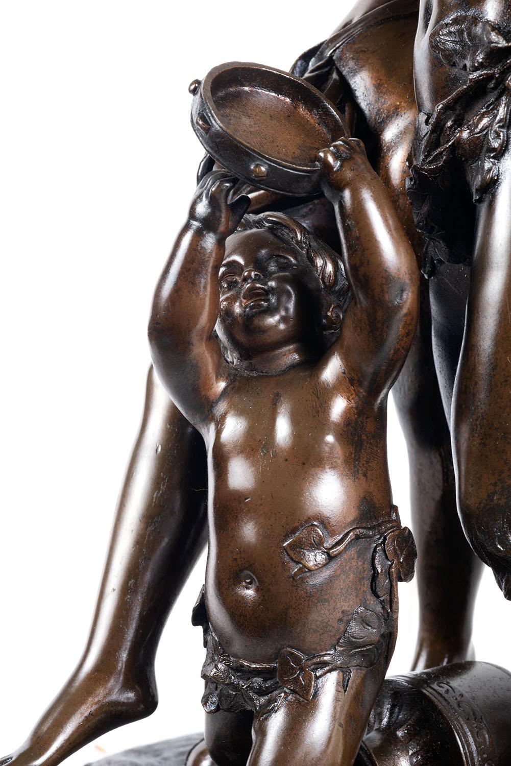 19th Century Bronze Clodion Classical Bacchus Dancing Group For Sale 1