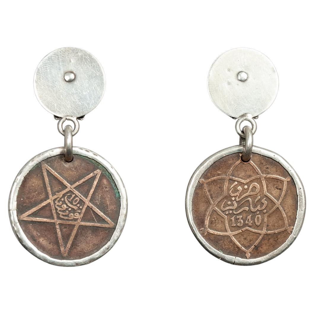 19th Century Bronze Coin with Silver Bezel Earrings by Jewels For Sale
