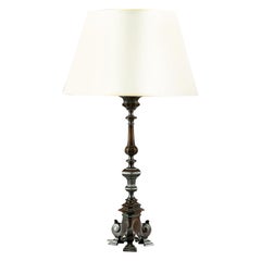 19th Century Bronze Column Lamp with a Triform Base