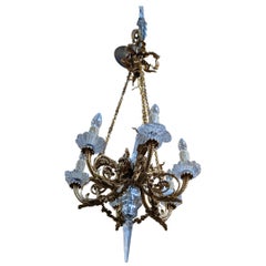 19th Century Bronze & Crystal Chandelier from France