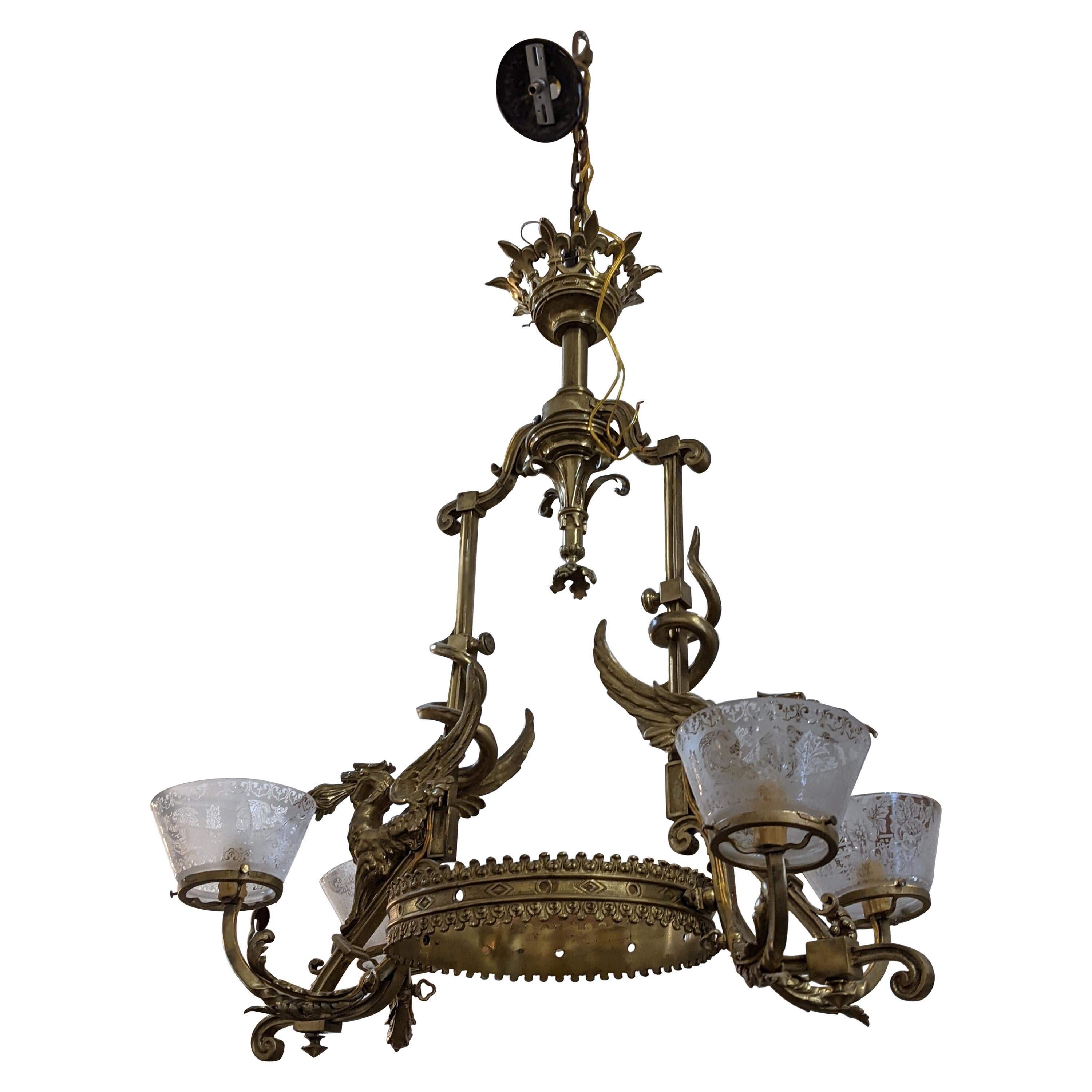 19th Century Bronze & Crystal Chandelier from France For Sale